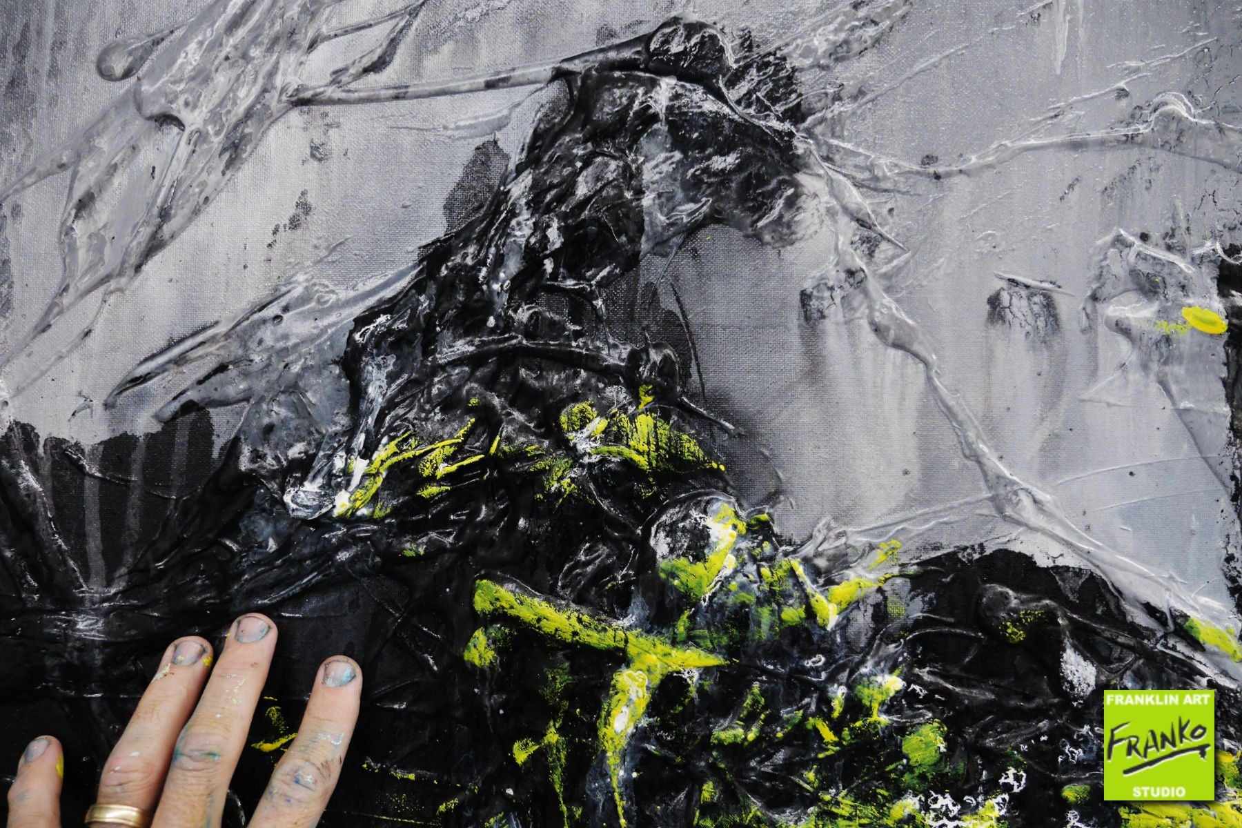 Retrofaction 200cm x 80cm Grey Black Neon Yellow Textured Abstract Canvas Art - Modern Wall Decor for Living Room, Bedroom & Office