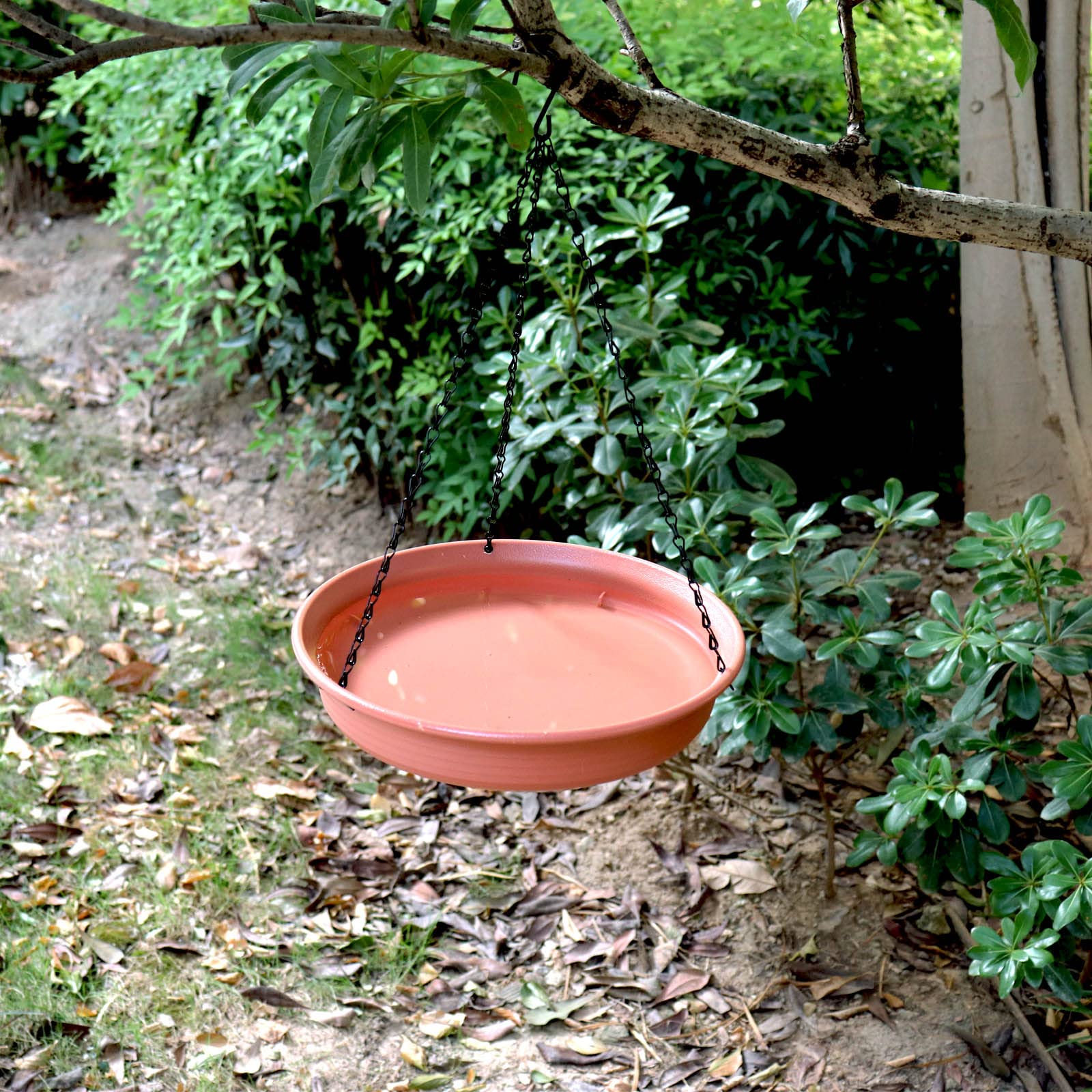 Together-life 12 Inch Hanging Bird Bath - Outdoor Bird Feeder & Drinking Tray with Seed Catcher Platform, Includes Hook & Chain - Perfect for Garden, Yard, Patio & Backyard Bird Watching