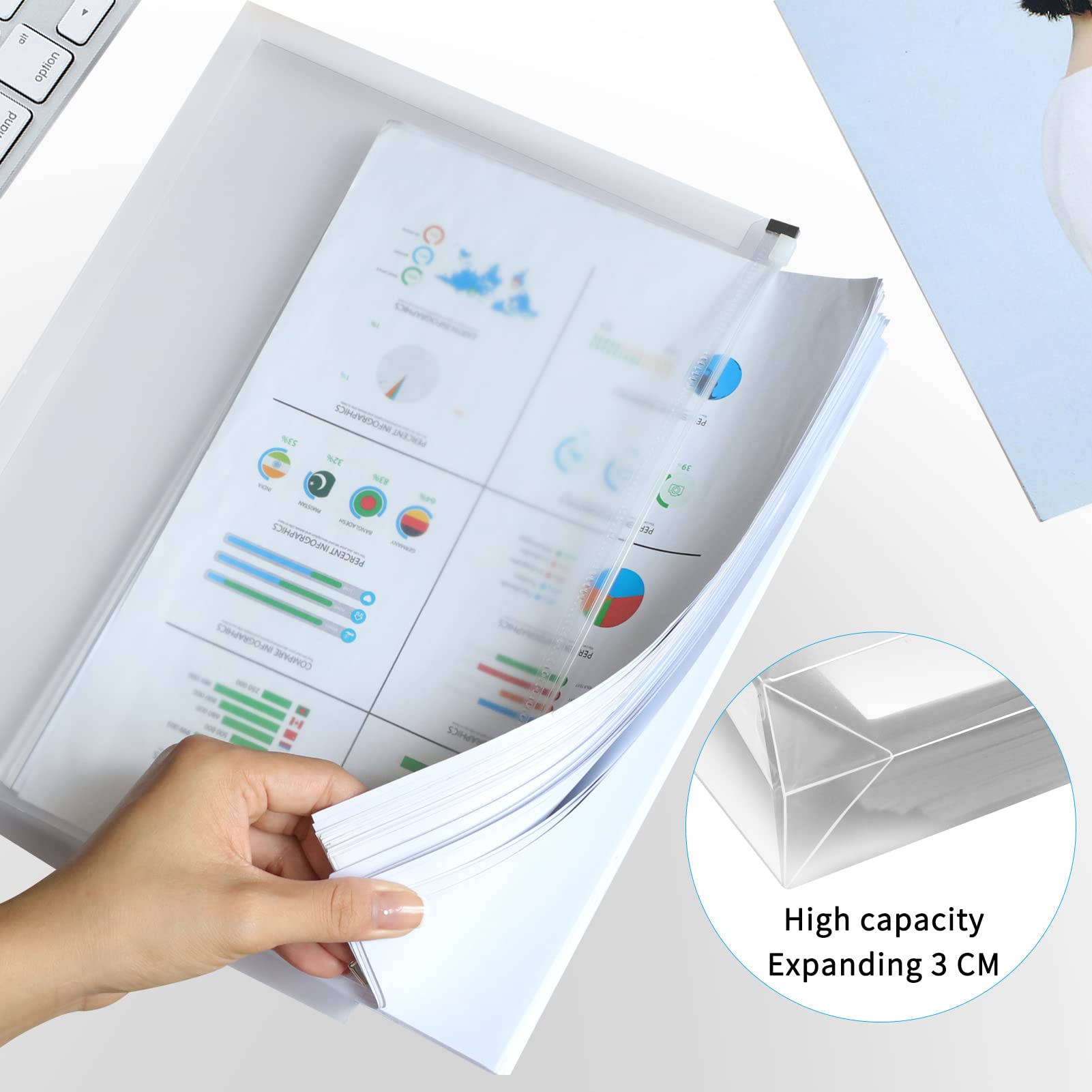 FYY 5-Pack A4 Letter Size Plastic Zip Envelopes - Translucent Expanding Document Organizer with Zipper for School, Office & Home Use (12.8