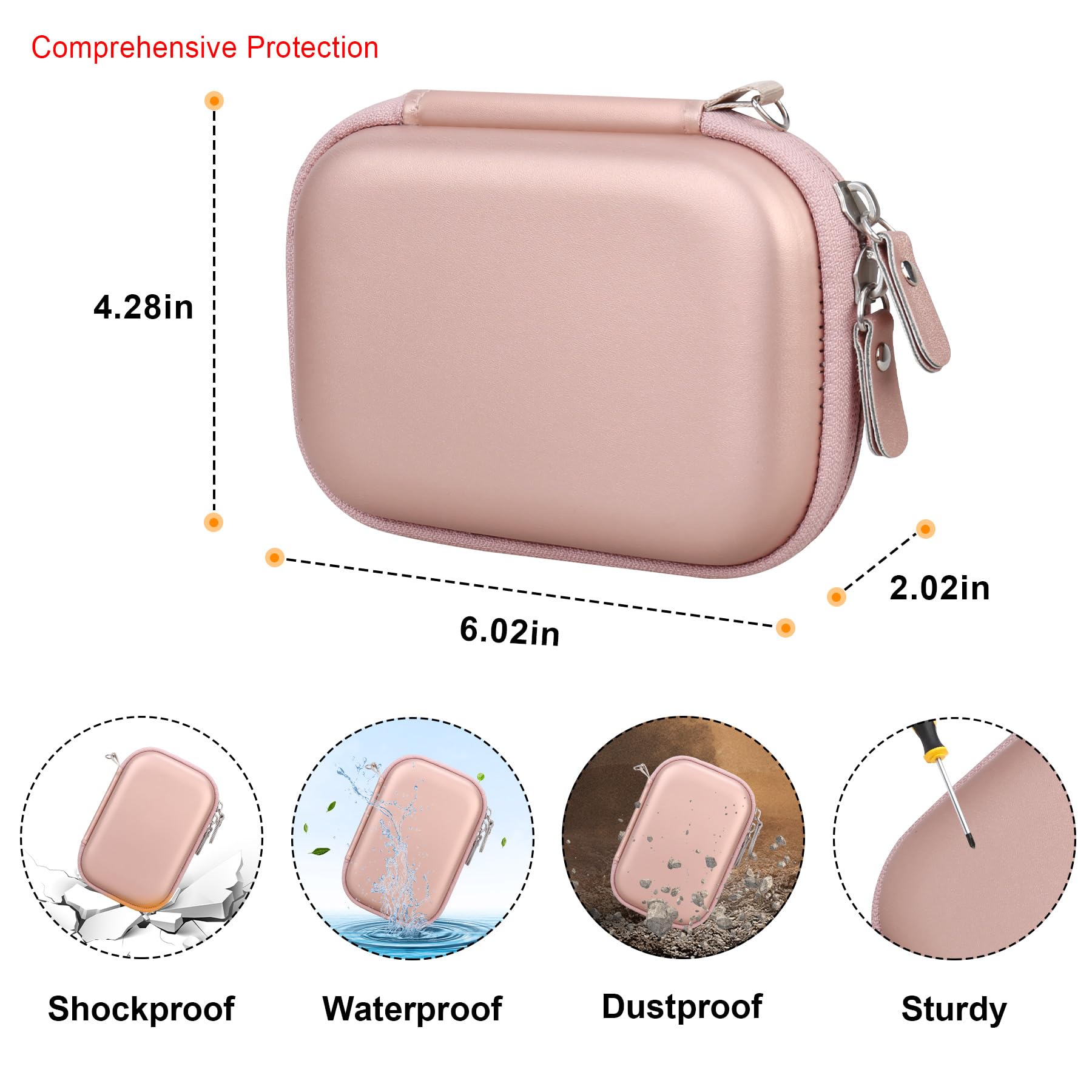 Elonbo Portable Travel Carrying Case for Canon Ivy 2 Mini & Ivy Mini Photo Printer - Bluetooth Instant Camera Storage Bag with Mesh Pocket for Photo Paper & Cables (Rose Gold) - Perfect for Travel, Home Use & On-the-Go Printing
