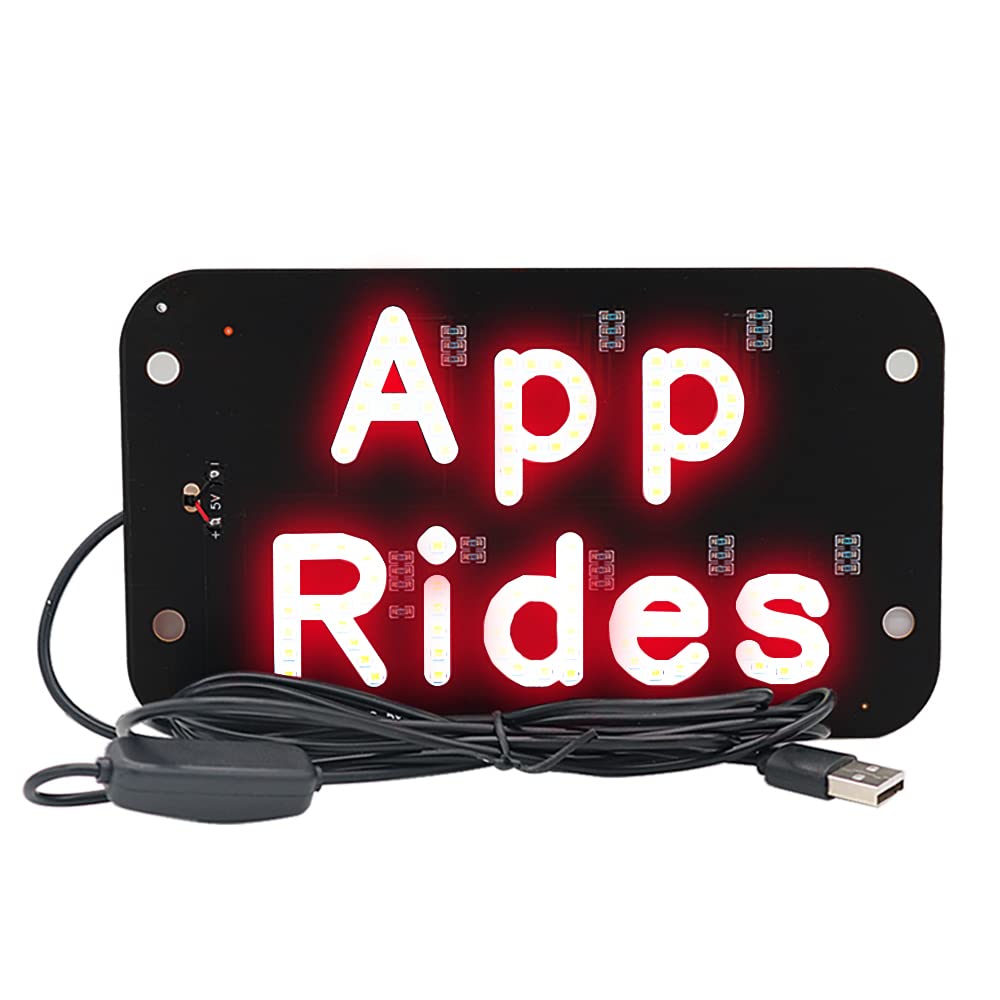 YSY APP Rides LED Car Sign - 7.5”x4.25” Illuminated Taxi Light with 6ft USB Cable - Interior Vehicle Accessories for Uber/Lyft Drivers (ICE Blue) - Perfect for Night Rides & Passenger Pickups