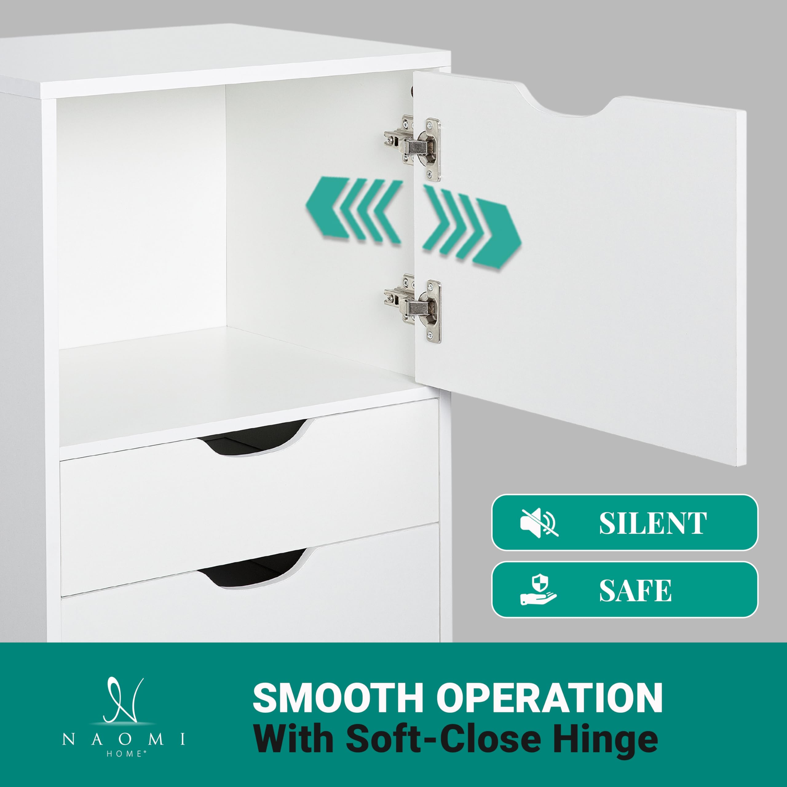 Naomi Home 6-Drawer Wooden Dresser with Wheels - White Makeup Storage Cabinet, Tall Chest of Drawers for Bedroom & Closet Organization | Perfect for Cosmetics, Jewelry & Clothing Storage