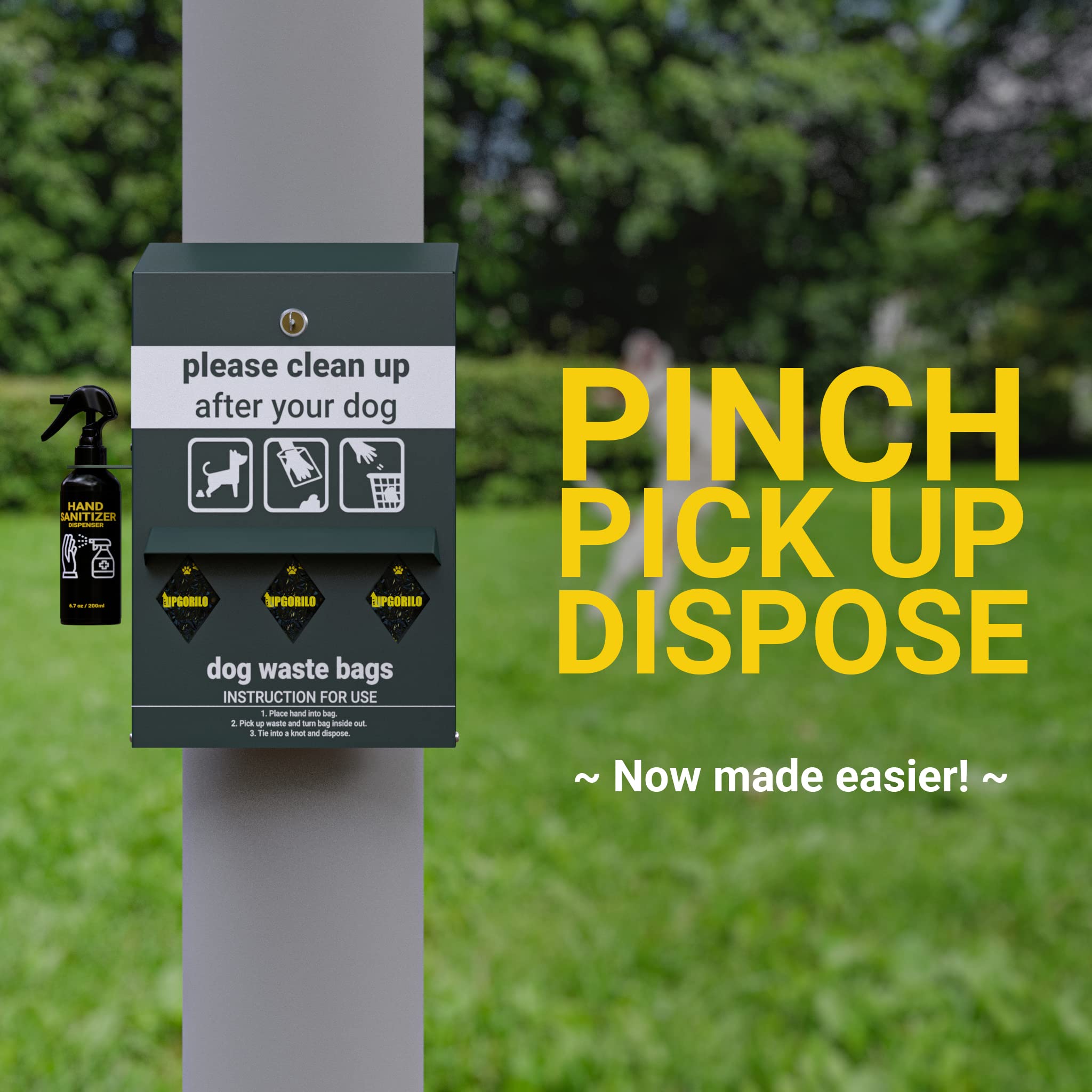 Glow in the Dark Dog Waste Station with 600 Poop Bags & Hand Sanitizer - Outdoor Triple Storage Pet Waste Dispenser with Lock & Rain Guard - Perfect for Parks, Yards & Dog Walking Areas