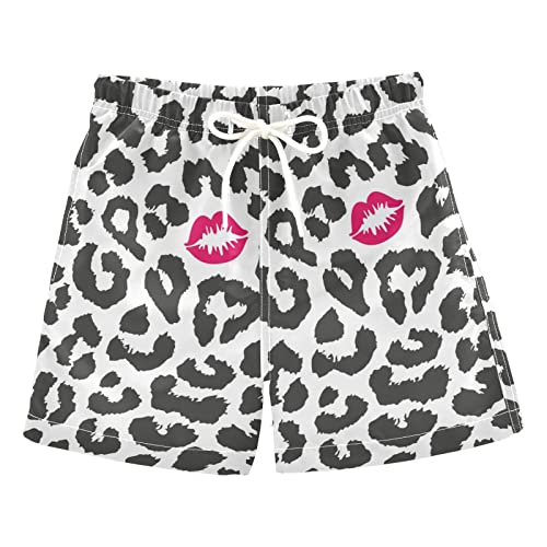 Leopard Kiss Boys Swim Trunks - Quick Dry Toddler Swim Shorts for Beach, Pool & Water Play | Comfortable Boys Swimwear Bathing Suit (Size L)