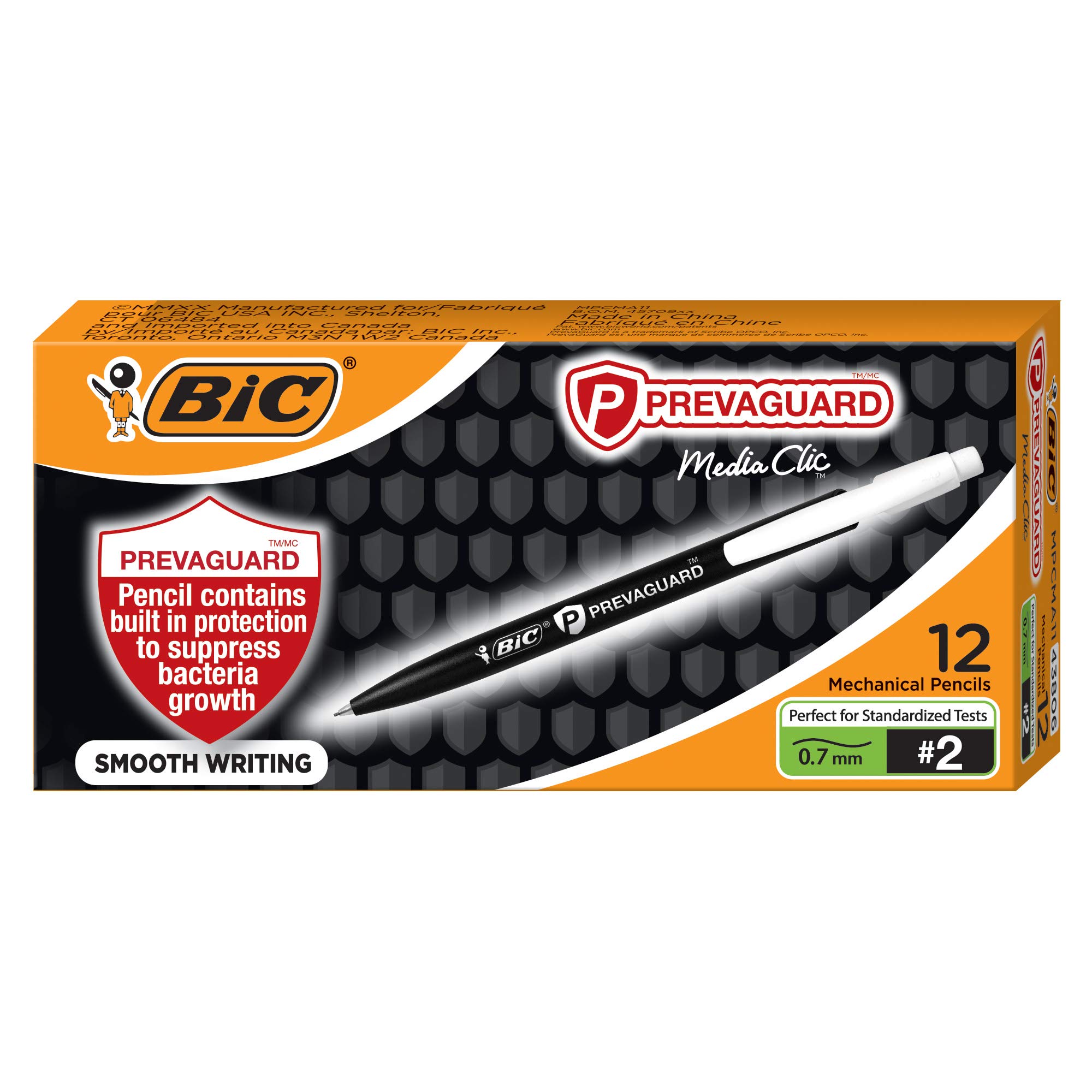BIC PrevaGuard Media Clic #2 Mechanical Pencil, 0.7mm Medium Point, 12-Pack - Smooth Writing with Built-In Protection - Perfect for School, Office & Sketching