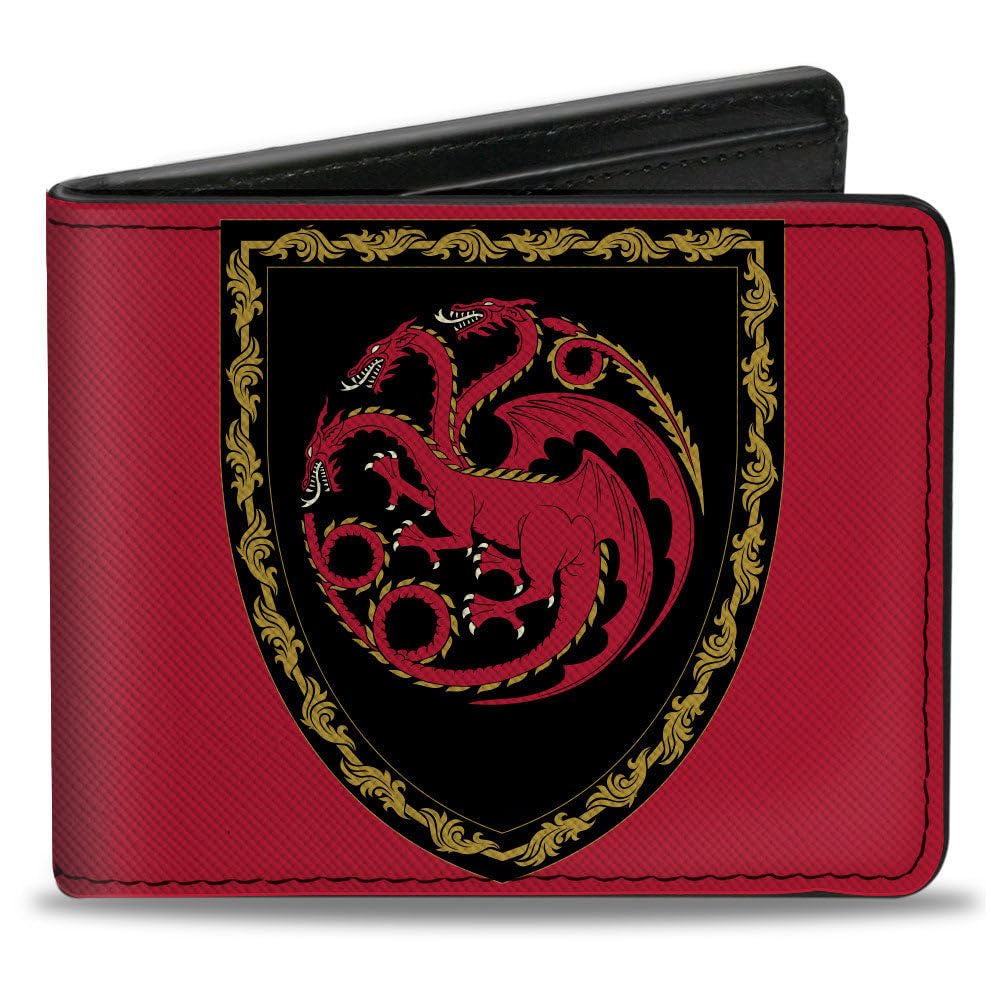 House of the Dragon Bifold Wallet - Vegan Leather with Red Black Yellow Title Logo - Perfect for GOT Fans & Everyday Use