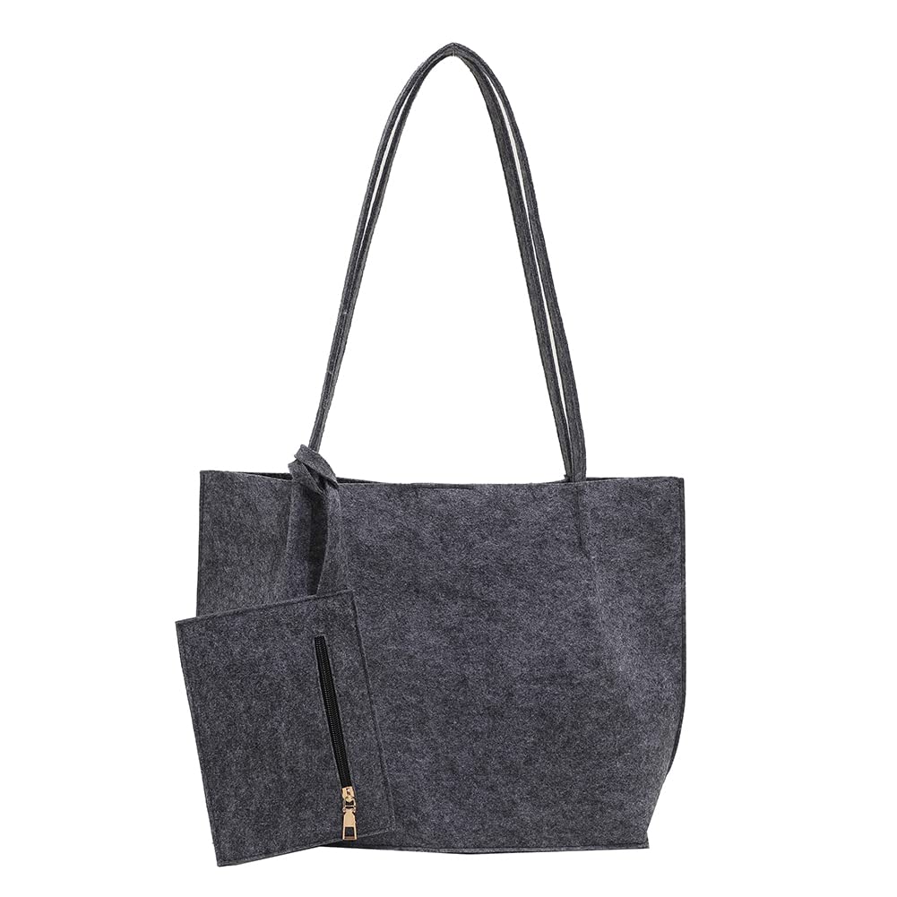 Vintage Felt Cloth Shoulder Bag Pouch - 2 Pack Composite Tote Bags for Women, Large Capacity Shopping Bags, Casual Solid Color Handbags - Perfect for Grocery Shopping, Beach Trips & Daily Use