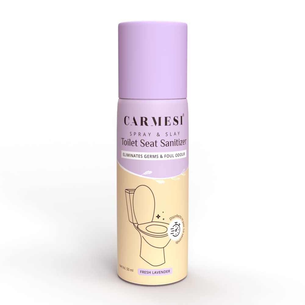 Carmesi Toilet Seat Sanitizer Spray - Kills 99.9% Germs & Eliminates Odors | Travel Size 50ml | Disinfects Toilet Seats, Door Handles & Flush Buttons | Prevents Infections | Perfect for Home, Office & Public Restrooms