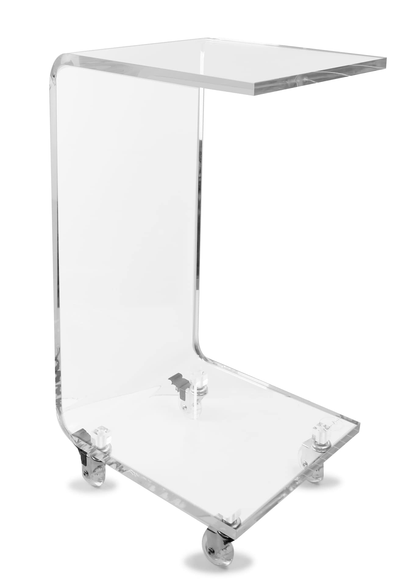 Designstyles Acrylic C-Shaped Side Table with Wheels - Modern Small End Table for Living Room, Sofa & Bed - Versatile Drink Table, TV Tray & Laptop Stand - Perfect for Coffee, Snacks & Home Office Use