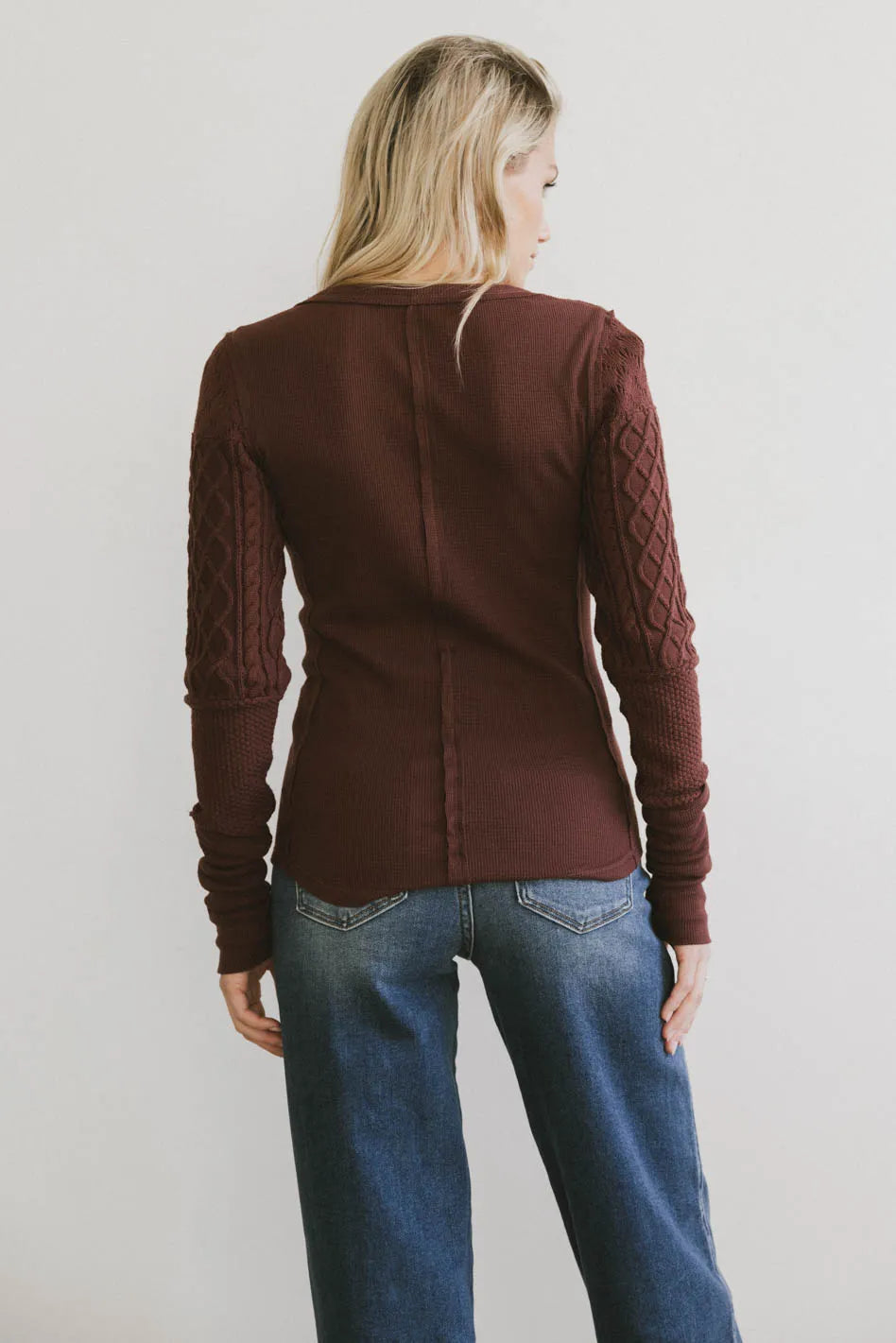 Naomi Cable Knit Sleeve Top - Red Brown Women's Sweater | Cozy Winter Pullover for Casual Outfits & Holiday Gatherings
