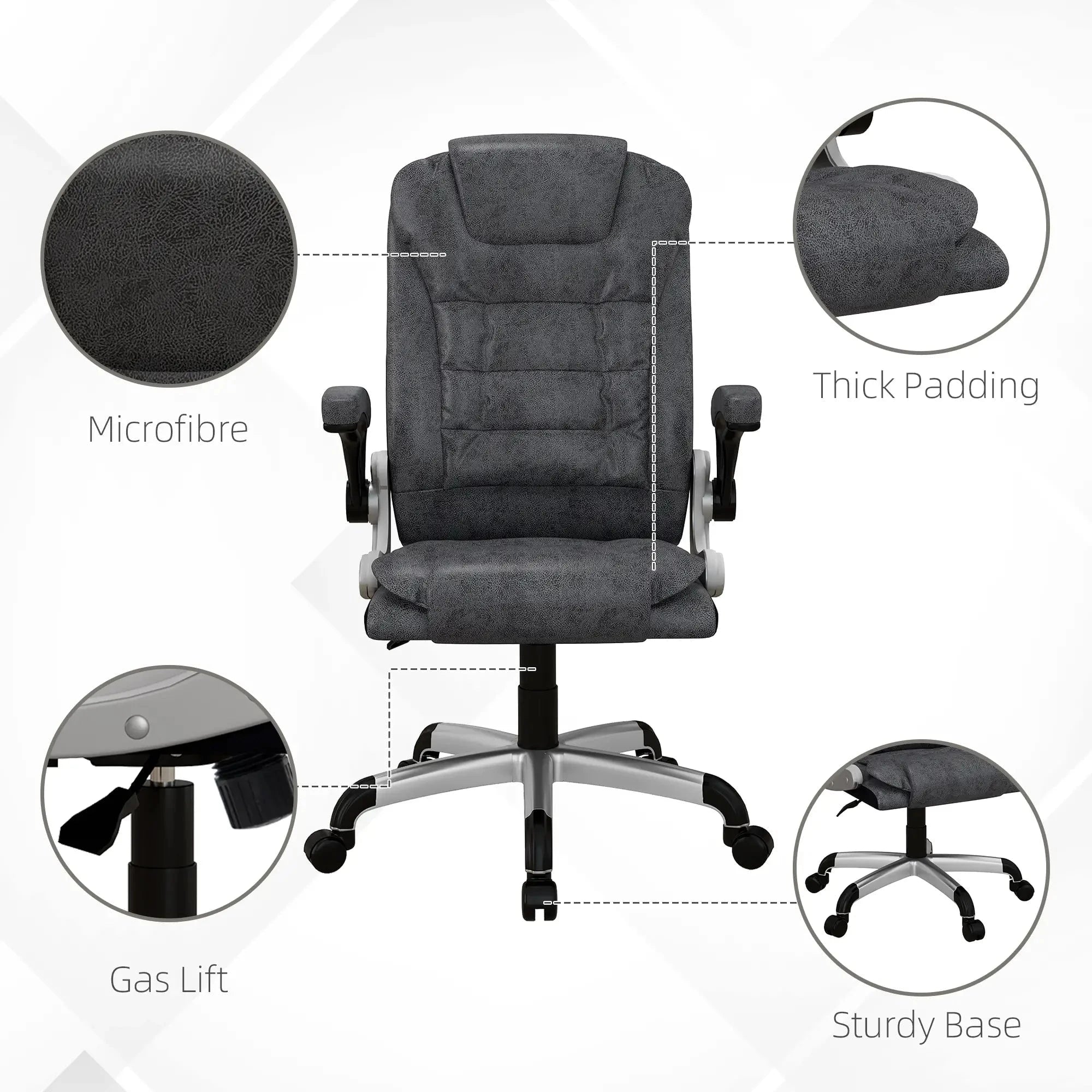 Premium Heavy Duty Microfiber Office Chair - Charcoal Grey - Ergonomic Support for Long Hours, Home & Office Workspace Comfort