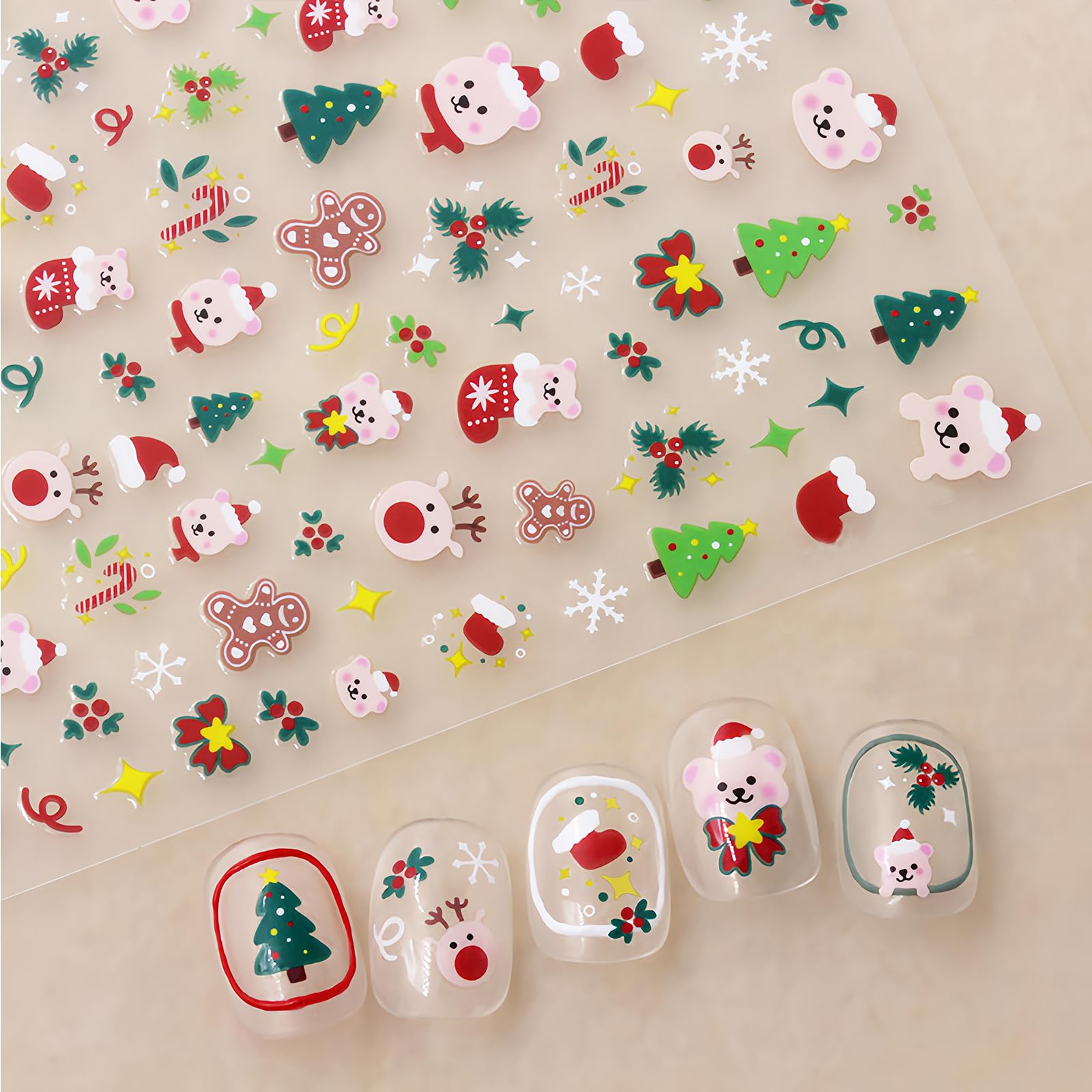 Christmas Nail Art Stickers - Cute Cartoon Snowman, Snowflake & Christmas Tree Nail Decals - DIY Holiday Nail Art Supplies & Decorations (4 Sheets) - Perfect for Christmas Parties, Gifts & Festive Nail Designs
