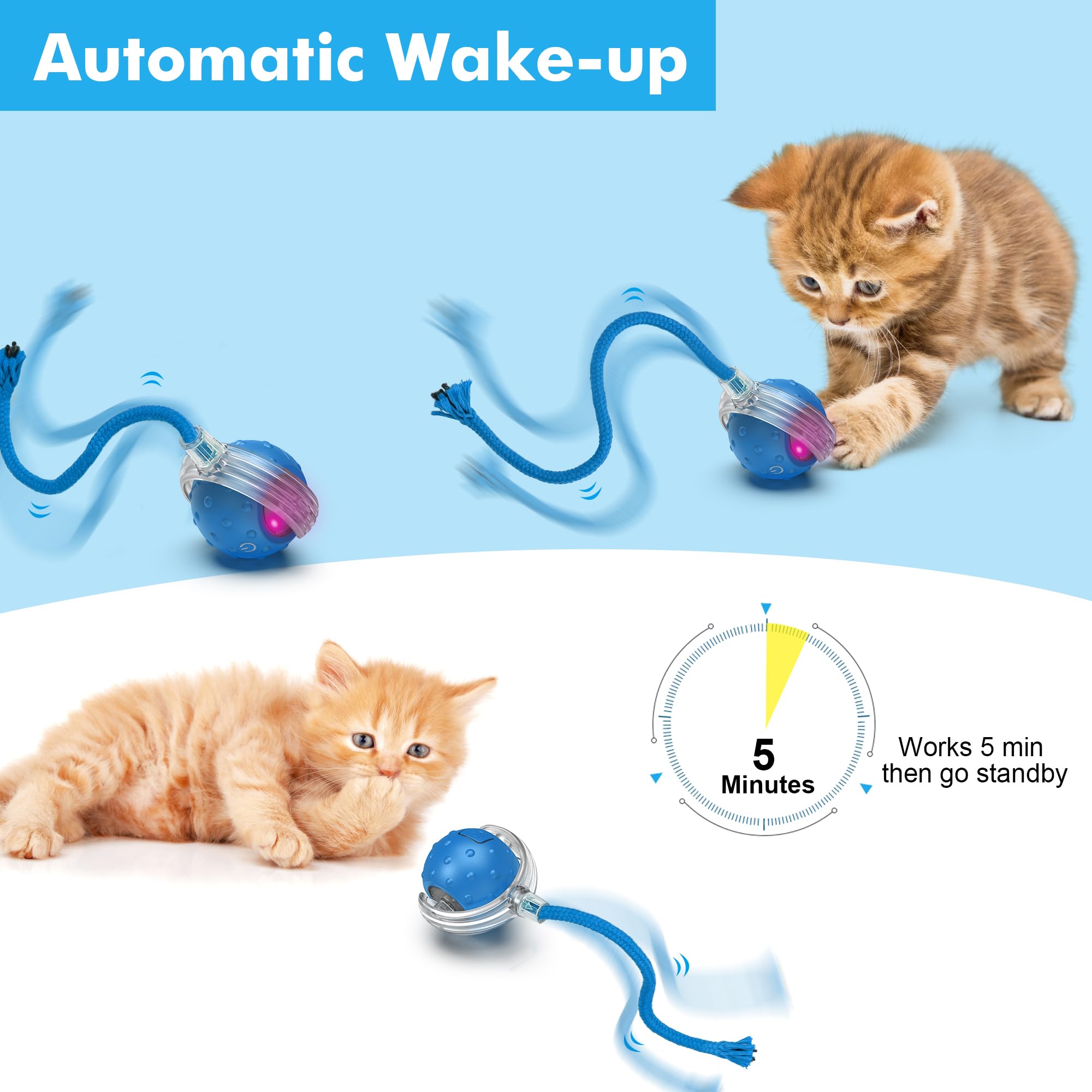 Interactive Automatic Cat Ball Toy for Indoor Cats - Fast Rolling Motion Activated Chirping Hide & Seek Mouse Game - Stimulates Hunting Instincts - Perfect for Playtime & Exercise (Blue)