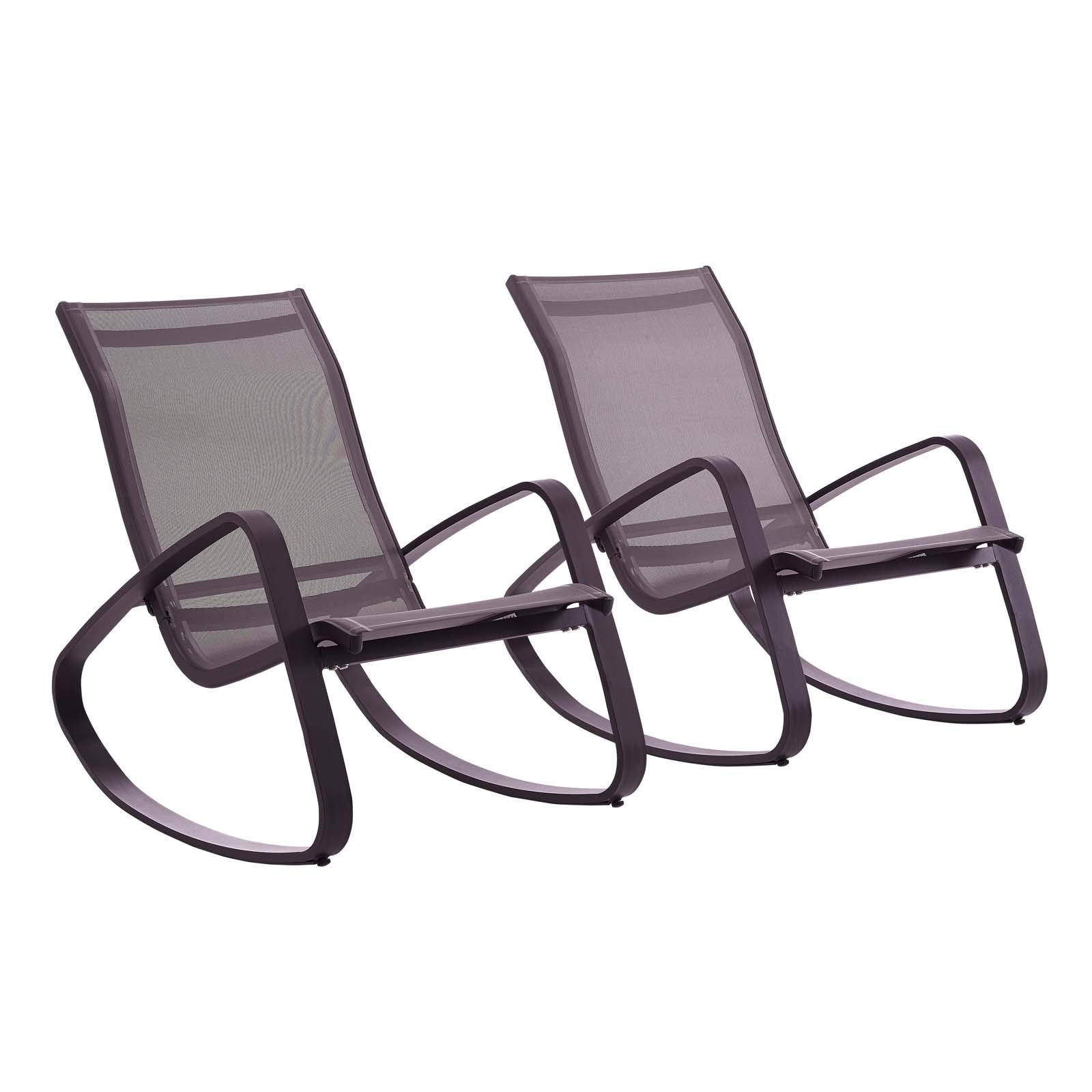 Modway Traveler Outdoor Patio Aluminum Mesh Rocking Sling Glider Chairs - Set of 2 Black Lounge Chairs for Backyard, Garden & Poolside Relaxation
