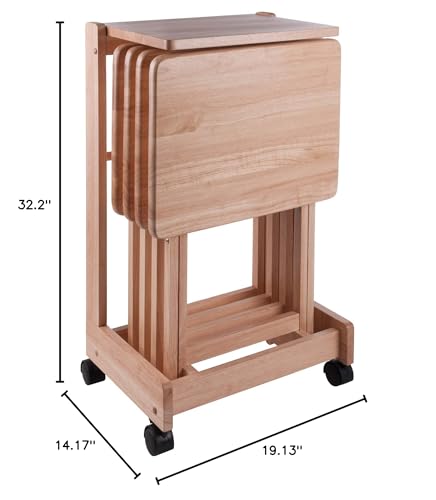 2-Piece Lacquered Wooden Snack Table Set - Foldable Rectangular Tray Tables for Snacks, Beverages, Books | Perfect for Living Room, Bedroom, Patio & Outdoor Use (Natural Wood)