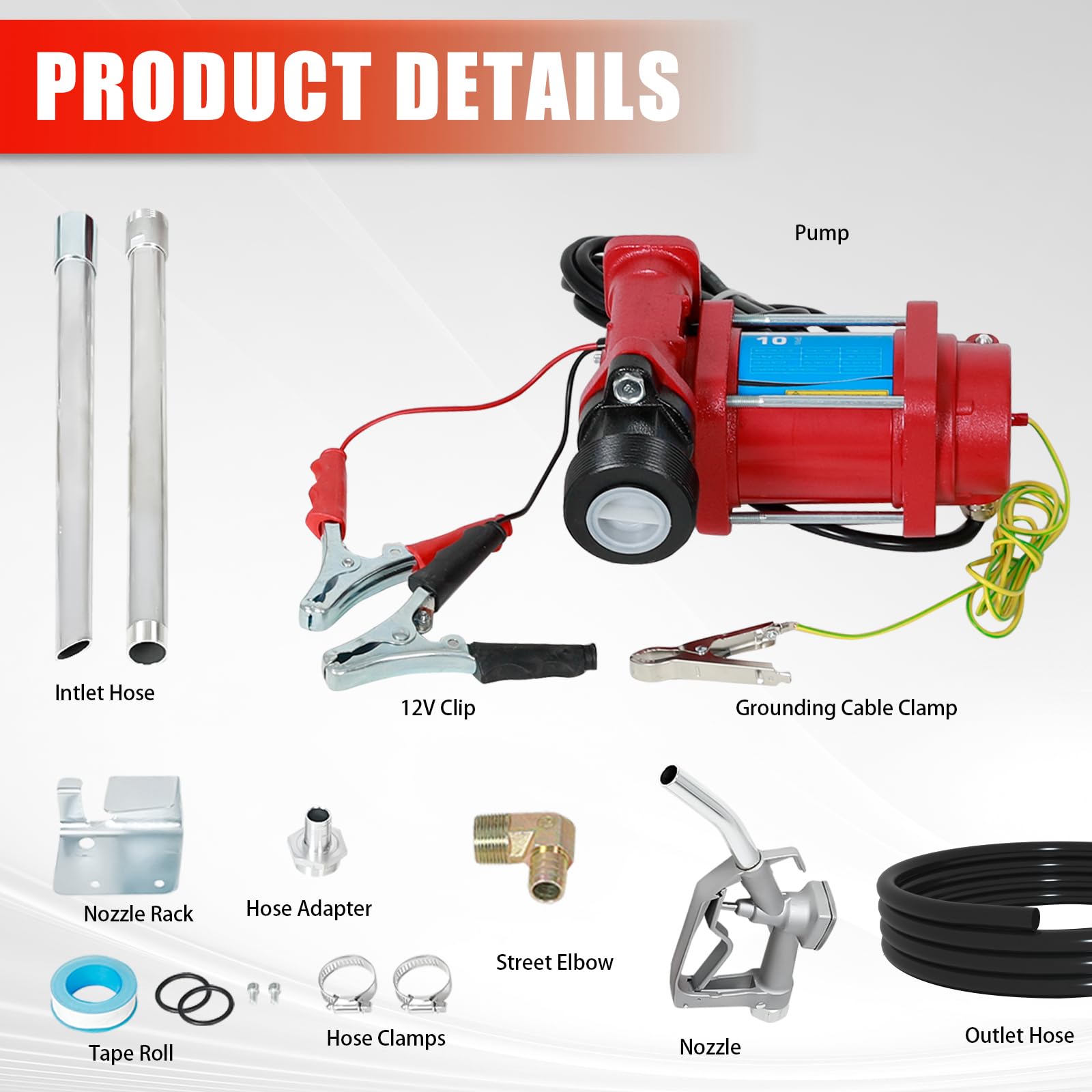 SUPERFASTRACING 12V DC Fuel Transfer Pump - 10GPM High Flow Gasoline & Diesel Pump with Nozzle Kit - Portable Fuel Transfer for Cars, Boats, RVs & Farm Equipment