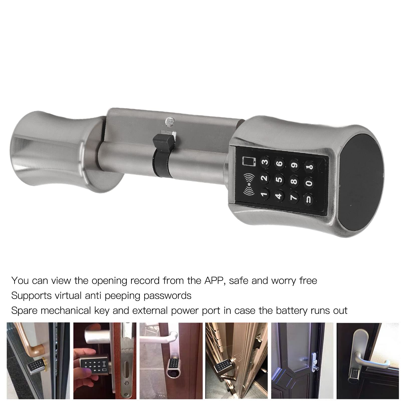Smart Electronic Door Lock - Stainless Steel & Brass Keyless Cylinder Lock with Emergency Interface for Wooden/Iron Security Doors | Low Power Consumption | Ideal for Homes, Apartments & Offices