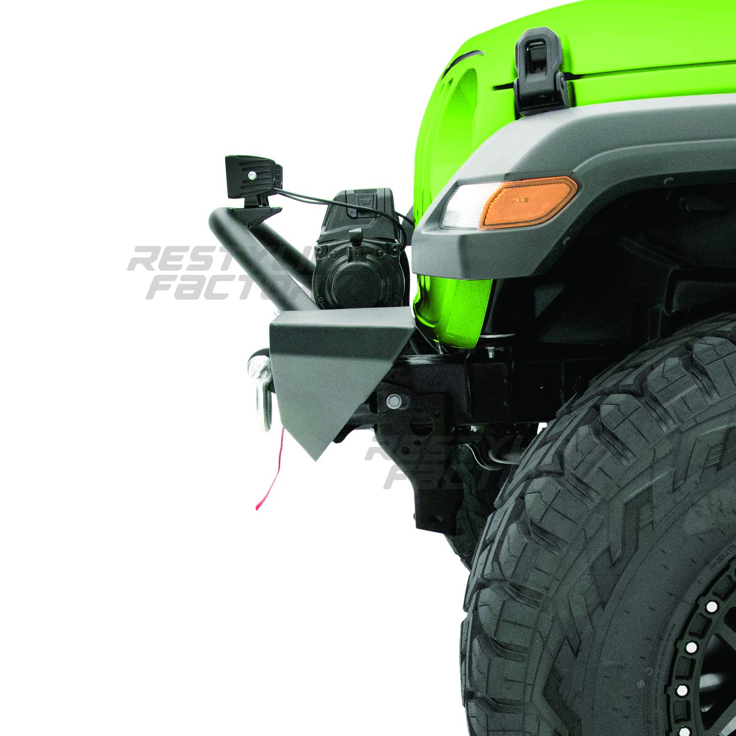 Black Textured Front Bumper with Fog Light Holes, 2 D-Ring Shackles & Winch Plate Compatible with 2018-2021 Jeep Wrangler JL - Heavy Duty Off-Road Protection for Trail Riding & Rock Crawling