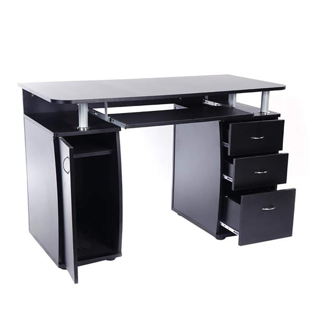 2021 Commercial Standardized Computer Desk - Black Office Gaming Table with 1 Door & 3 Drawers - Ergonomic Workstation for Home Office, Study & Gaming Setup