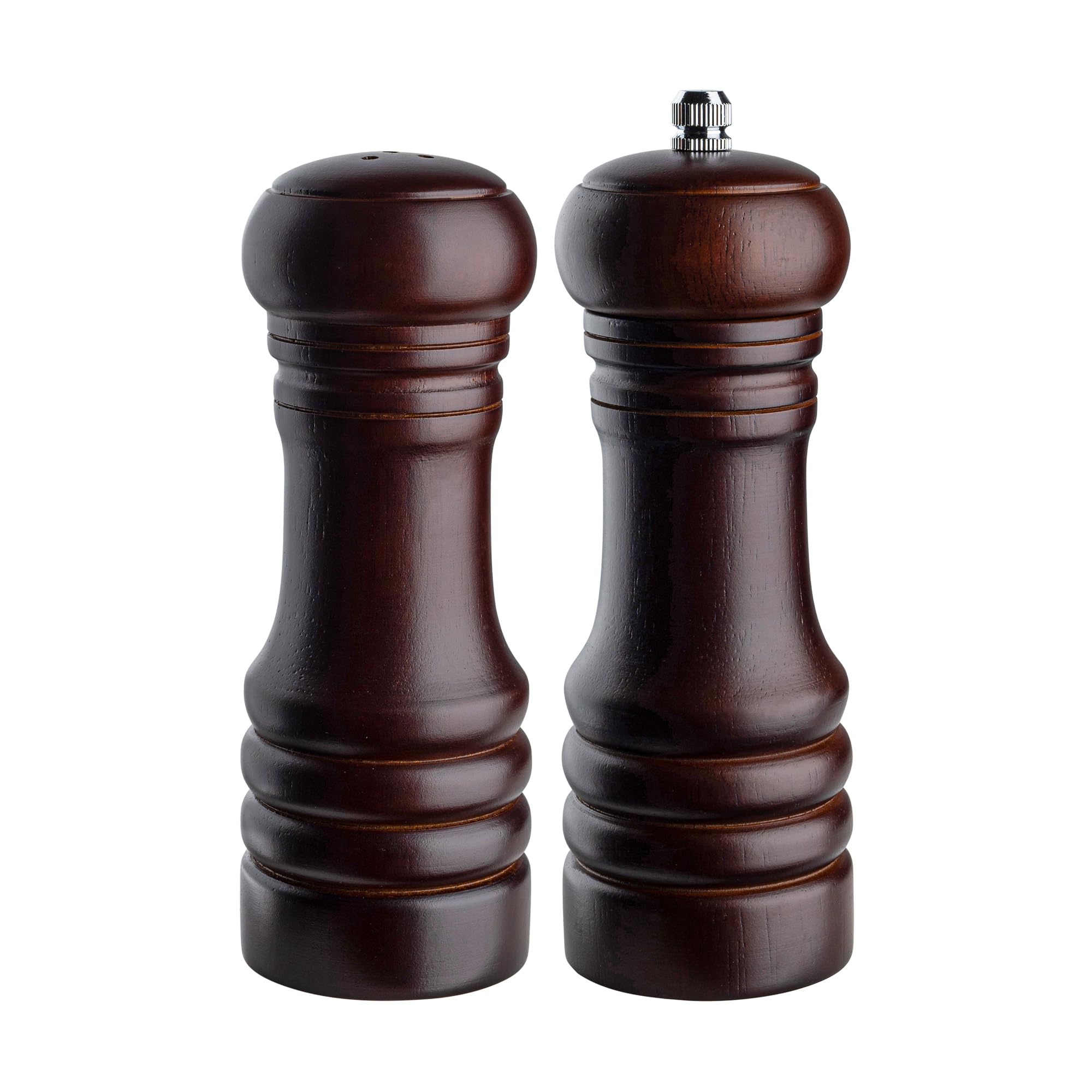 Premium HIC Kitchen Salt and Pepper Grinder Set - Adjustable Ceramic Grinding Mechanism, Natural Rubberwood, Espresso Finish (6-Inch) - Perfect for Dining Tables, Kitchen Countertops & Gourmet Cooking