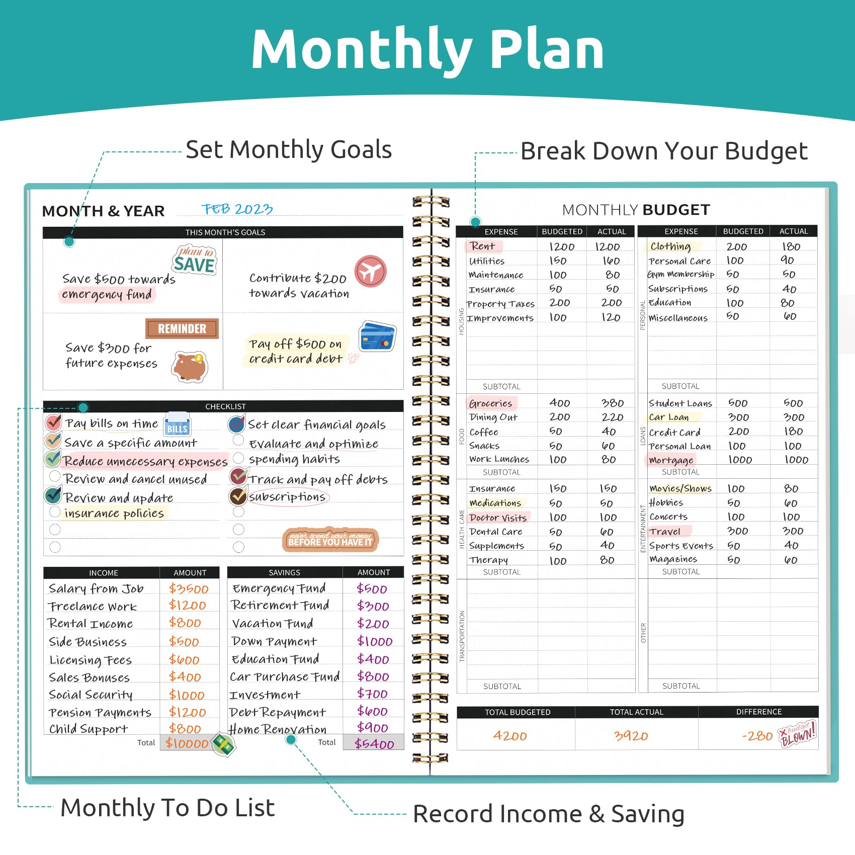 2024-2025 Monthly Budget Planner & Expense Tracker Notebook - Undated Financial Organizer for Money Management, Bill Tracking & Savings Goals | Personal Finance Journal for Home, Office & Travel (Blue)