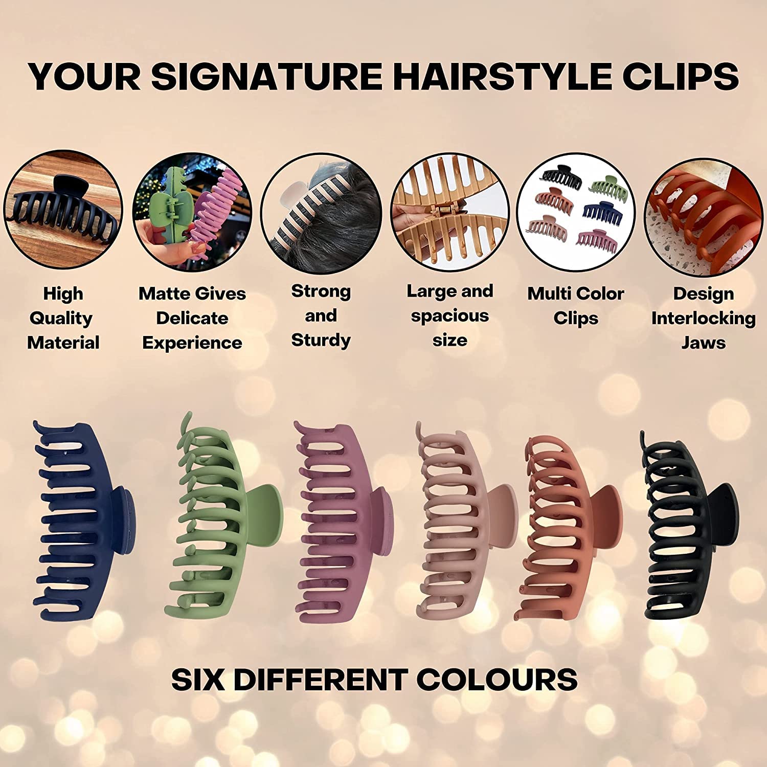**Minta Non-Slip Hair Claw Clips - 6 Pack Matte Hair Clips for Women & Girls, Perfect for Thick, Straight, Curly, Fine & Wavy Hair - Great for Work, Gym, Travel & Everyday Styling**
