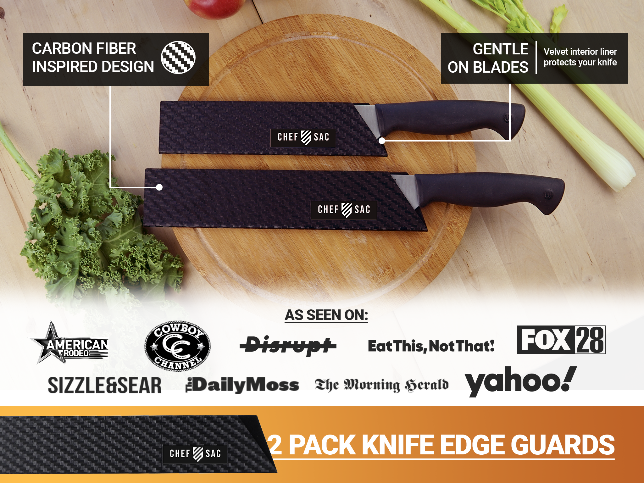 2-Piece Knife Edge Guard Set for 8.5 Blades | Blade Protector for Kitchen Knives & Chef Knives | Perfect for Safe Storage & Travel