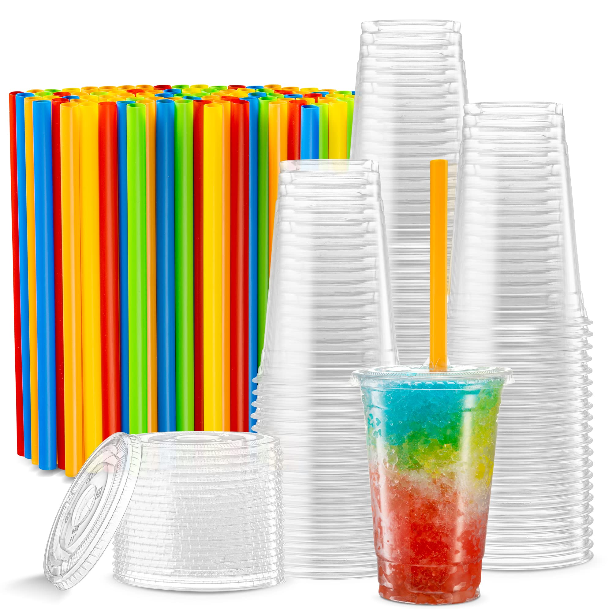 40 Sets - 16 Oz Clear PET Plastic Cups with Lids & Straws - Disposable Cold Drink Cups for Iced Coffee, Milkshakes, Smoothies, Slushies - Perfect for Parties, Cafes, Restaurants and Home Use