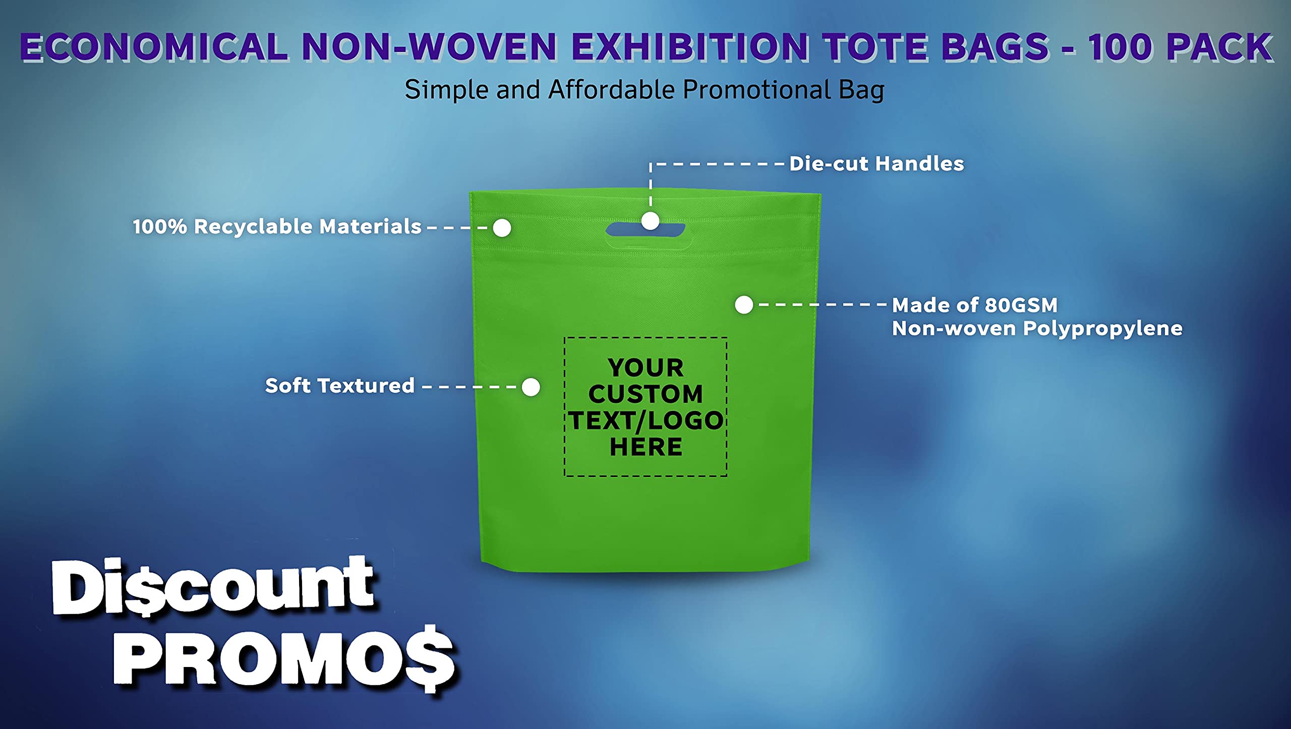 Customizable 100-Pack Lime Green Non-Woven Tote Bags - 15