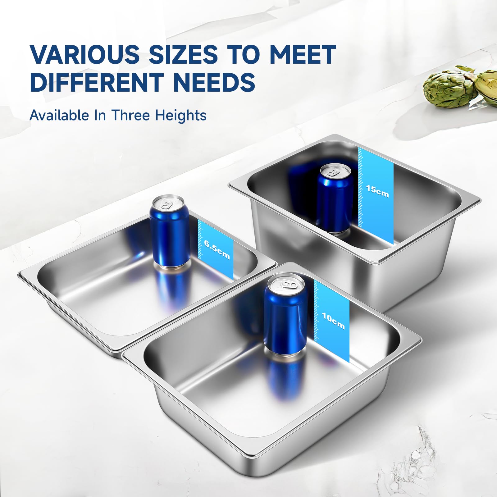 6 Pack Stainless Steel 1/2 Size Hotel Pan with Lids - 6