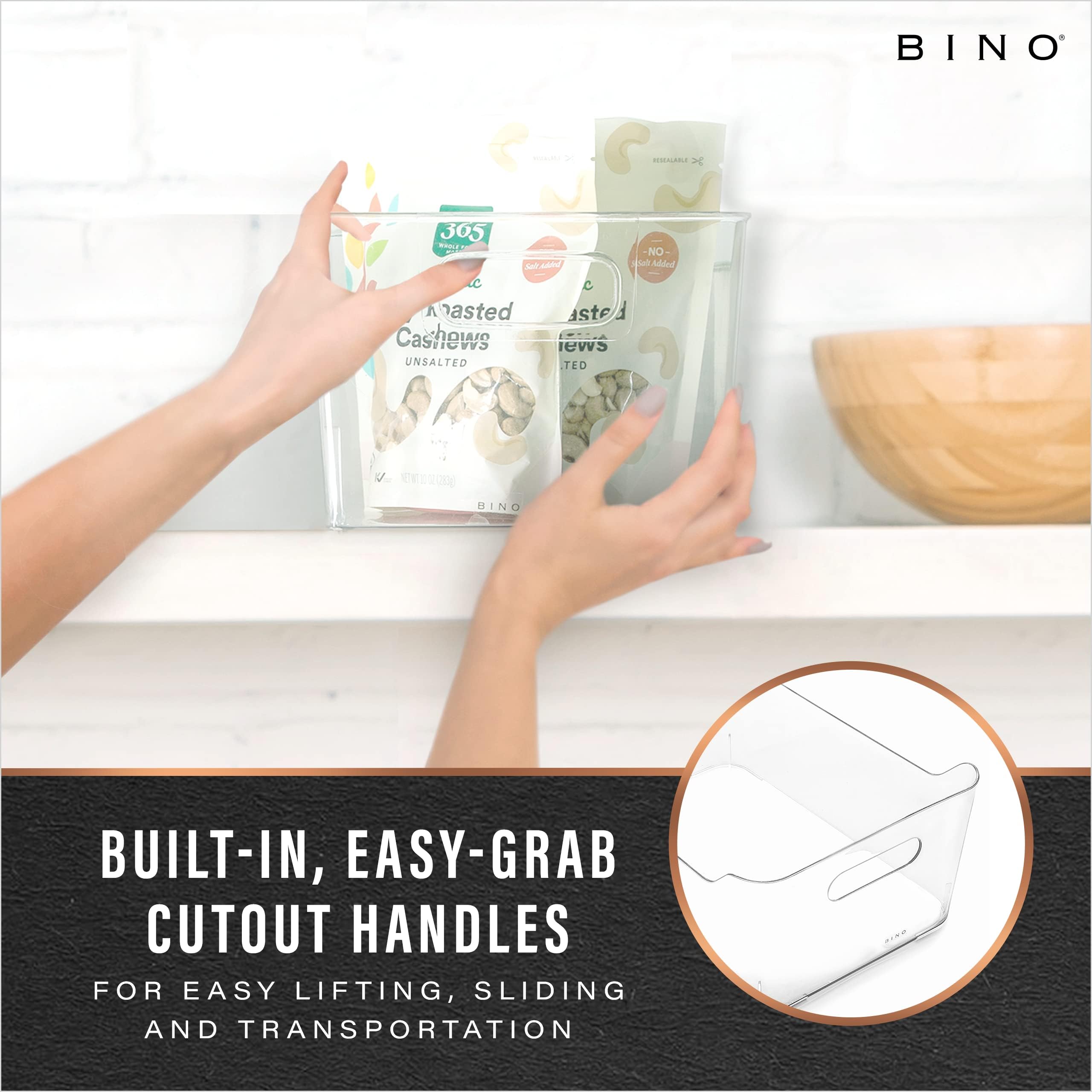 BINO Plastic Organizer Bins, X-Large - 4 Pack | Multi-Purpose Storage Containers for Pantry, Freezer, Kitchen & Home Organization | Stackable Clear Bins for Closet, Office, Bathroom & Garage Storage Solutions