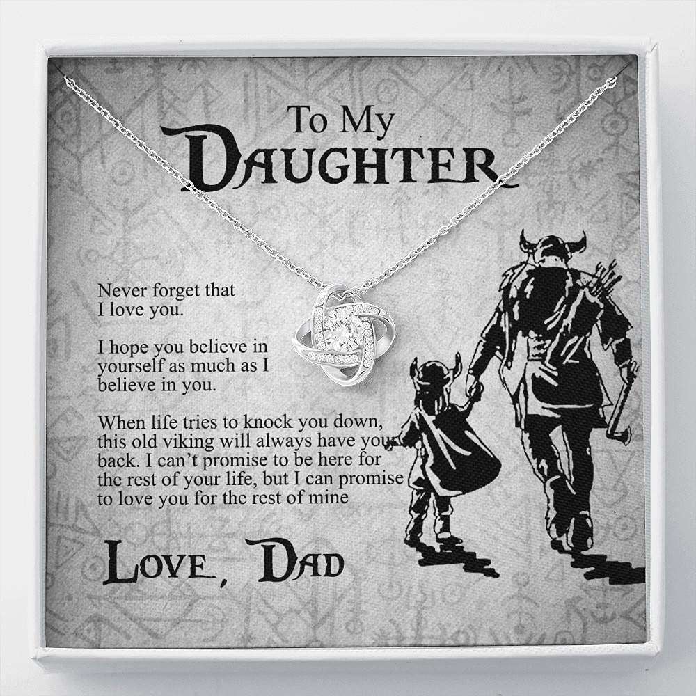 Viking Dad Love Knot Pendant Necklace for Daughter - 'Never Forget I Love You' Inspirational Jewelry Gift with Message Card & Luxury Gift Box - Perfect for Birthdays, Graduation, Father's Day & Special Occasions