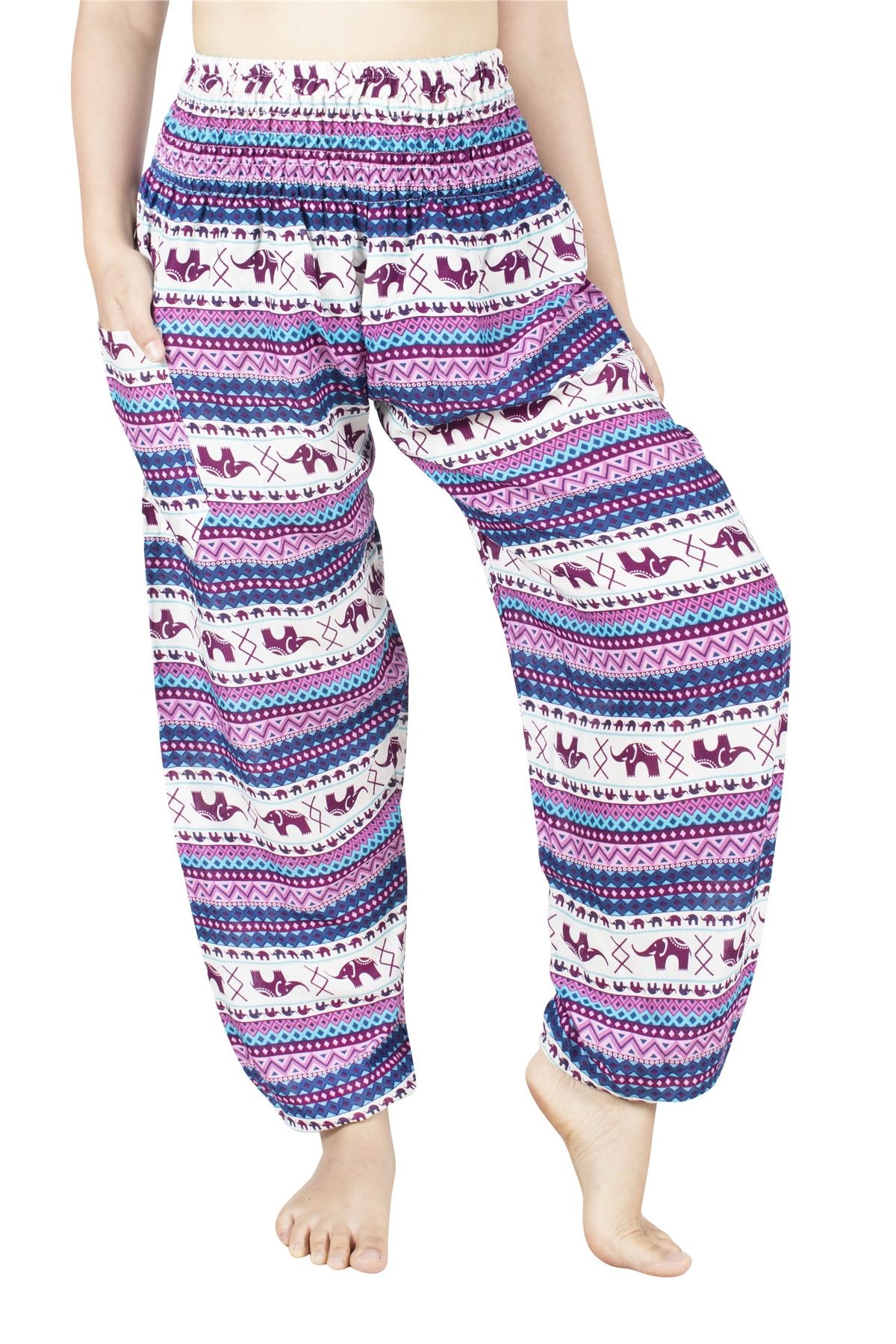 LOFBAZ Women's Harem Pants - Elephant Print Yoga Pants, Boho Hippie Maternity Pajama Pants for Lounge, Pregnancy & Travel - Perfect for Yoga, Meditation & Relaxation at Home