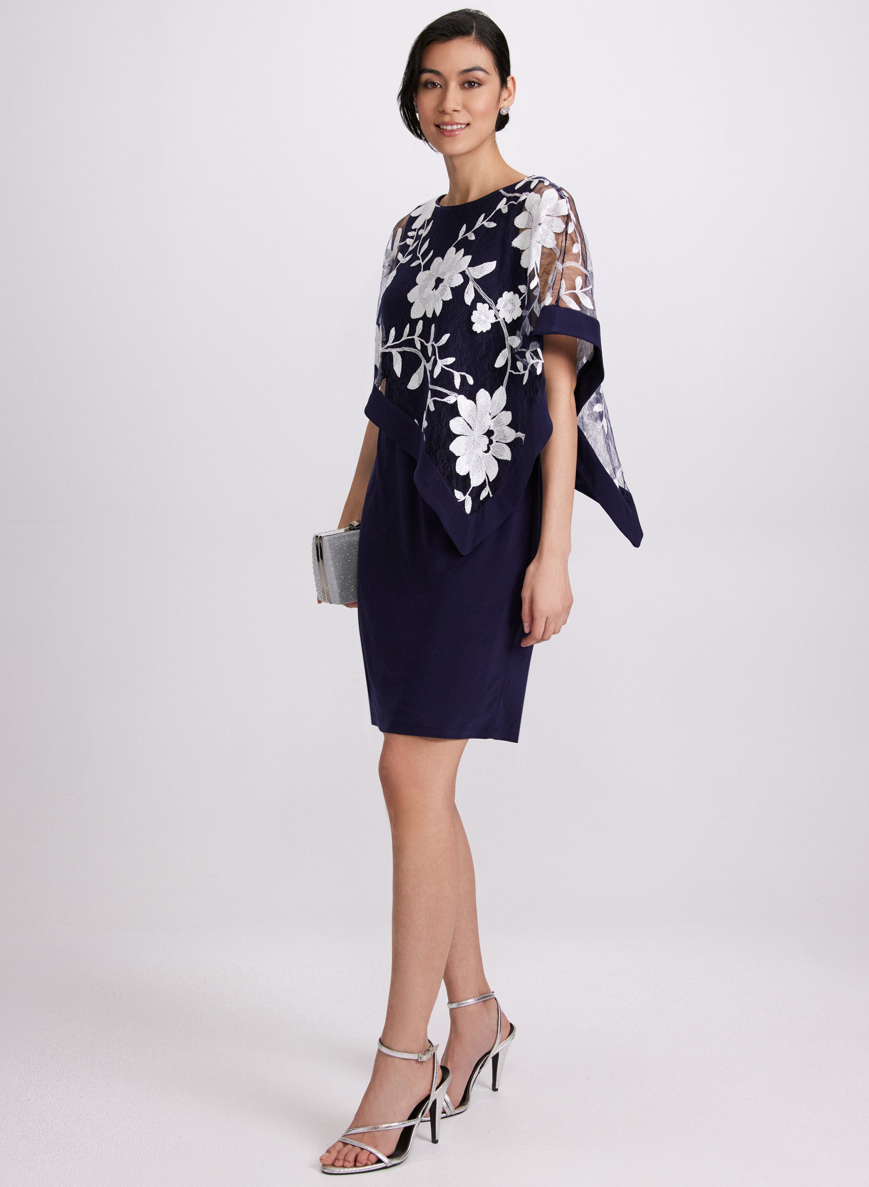 Elegant Floral Capelet Sheath Dress for Women - Perfect for Weddings, Parties & Special Occasions