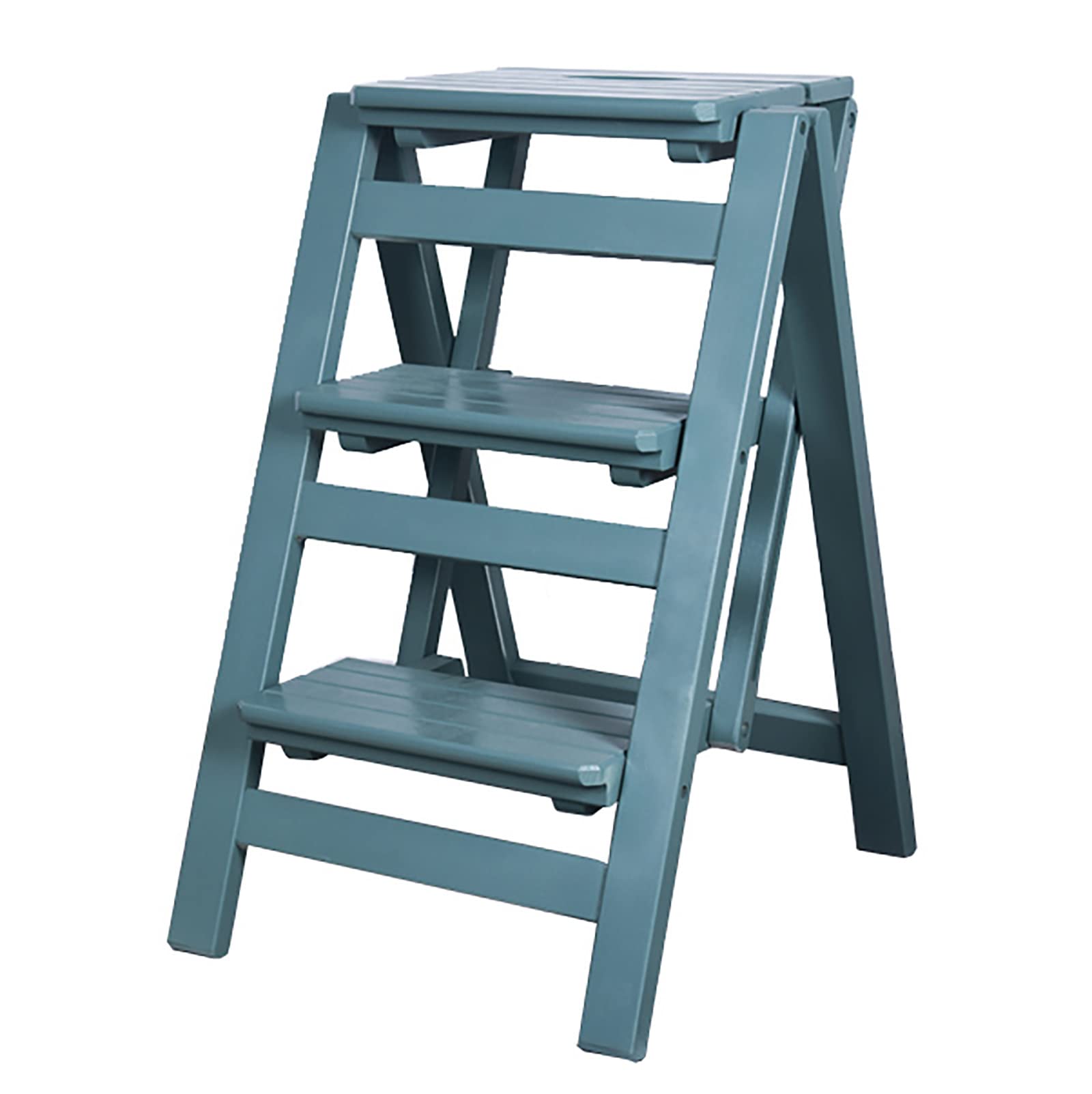 ZZFF 3-Step Folding Wood Step Ladder - Portable Safety Stool for Home, Kitchen, Office & Library (42x56x66cm/17x22x26in) - Green | Perfect for Reaching High Shelves, Home Decor & Kids' Use