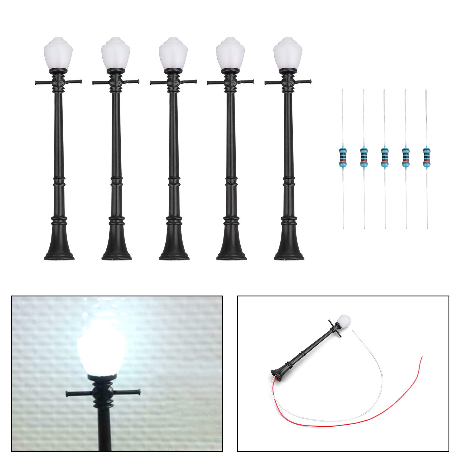 Artudatech 5PCS LCX04 Model Railway Lamppost Lamps - O Scale LED Street Lights for Train Layouts & Dioramas - Perfect for Realistic Miniature Scenery & HO Scale Train Sets