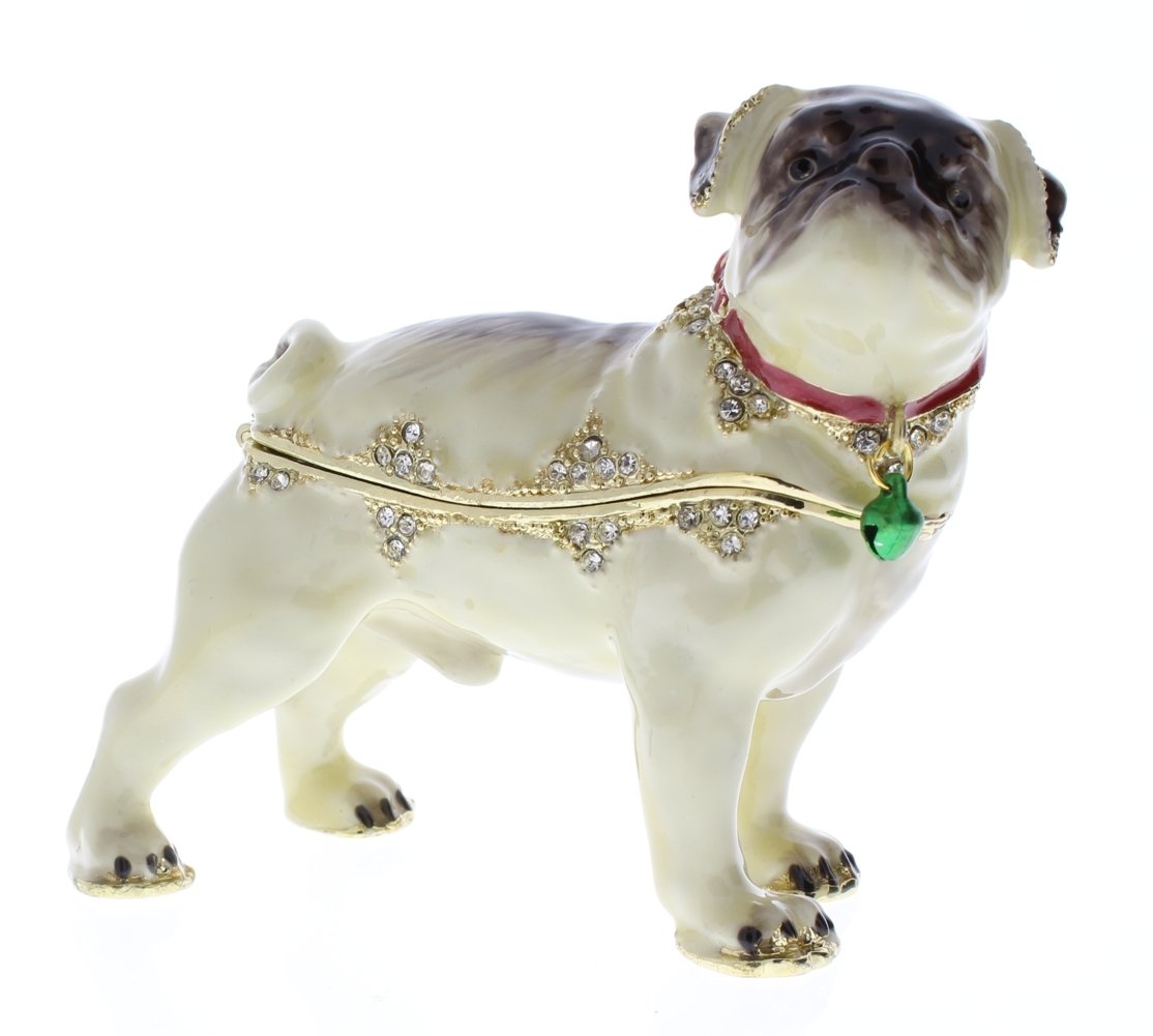 Handcrafted Pug Trinket Box with Swarovski Crystal & Pearlized Enamel - 4.25