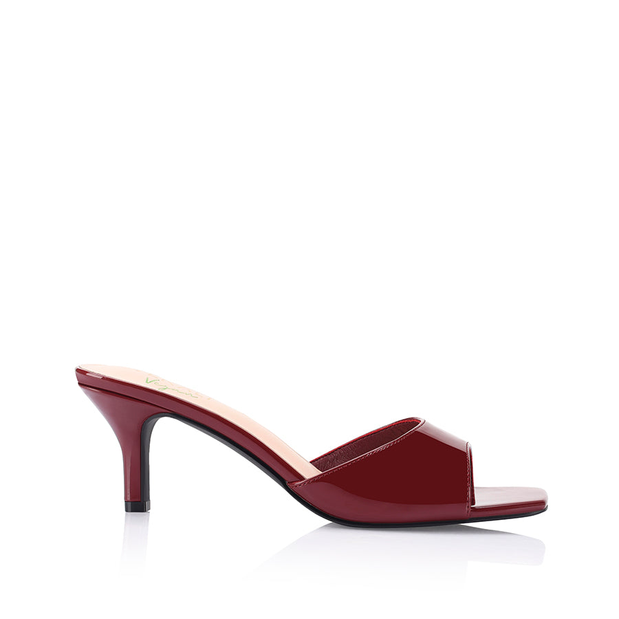 Taylor Kitten Heel Mules - Wine Patent Leather Slip-On Shoes for Women | Comfortable Low Block Heels | Perfect for Office, Date Night & Special Occasions