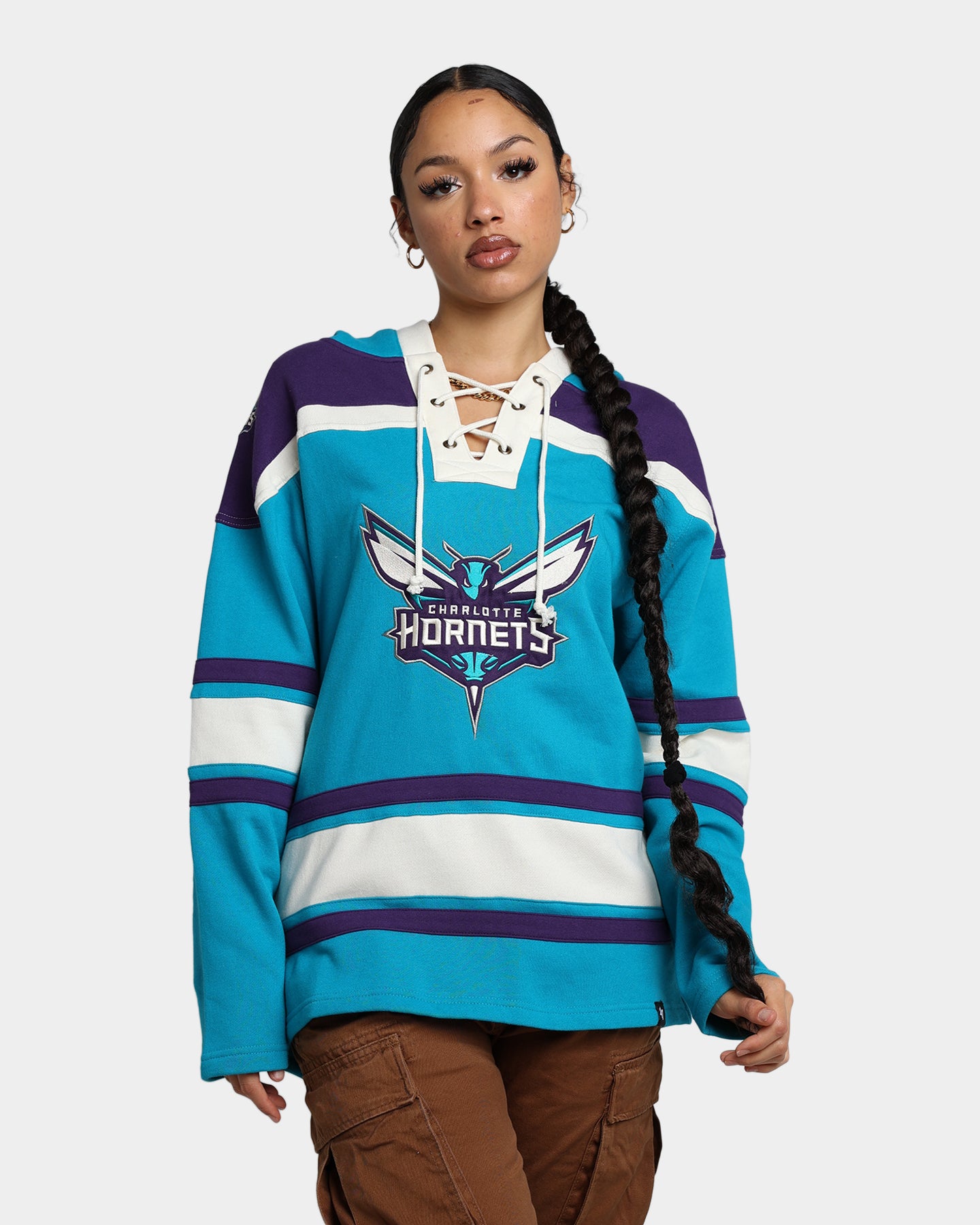 47 Brand Charlotte Hornets Superior Lacer Hoodie Neptune - Men's NBA Basketball Team Zip-Up Sweatshirt for Game Day & Casual Wear