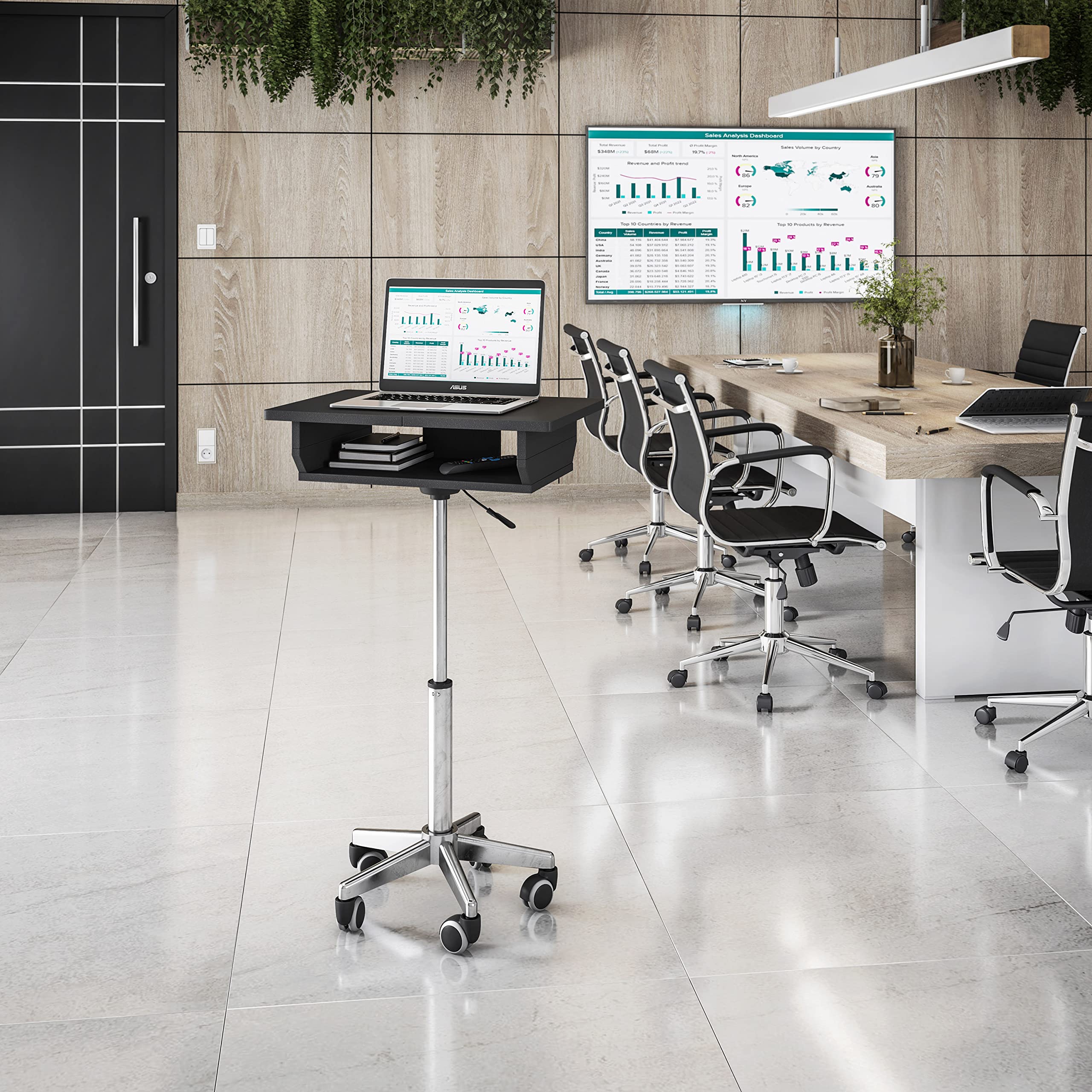 Adjustable Height Portable Standing Desk with Extendable Panels - Rolling Laptop Stand & Podium Desk in Graphite Black - Perfect for Home Office, Work from Home & Remote Work Setup