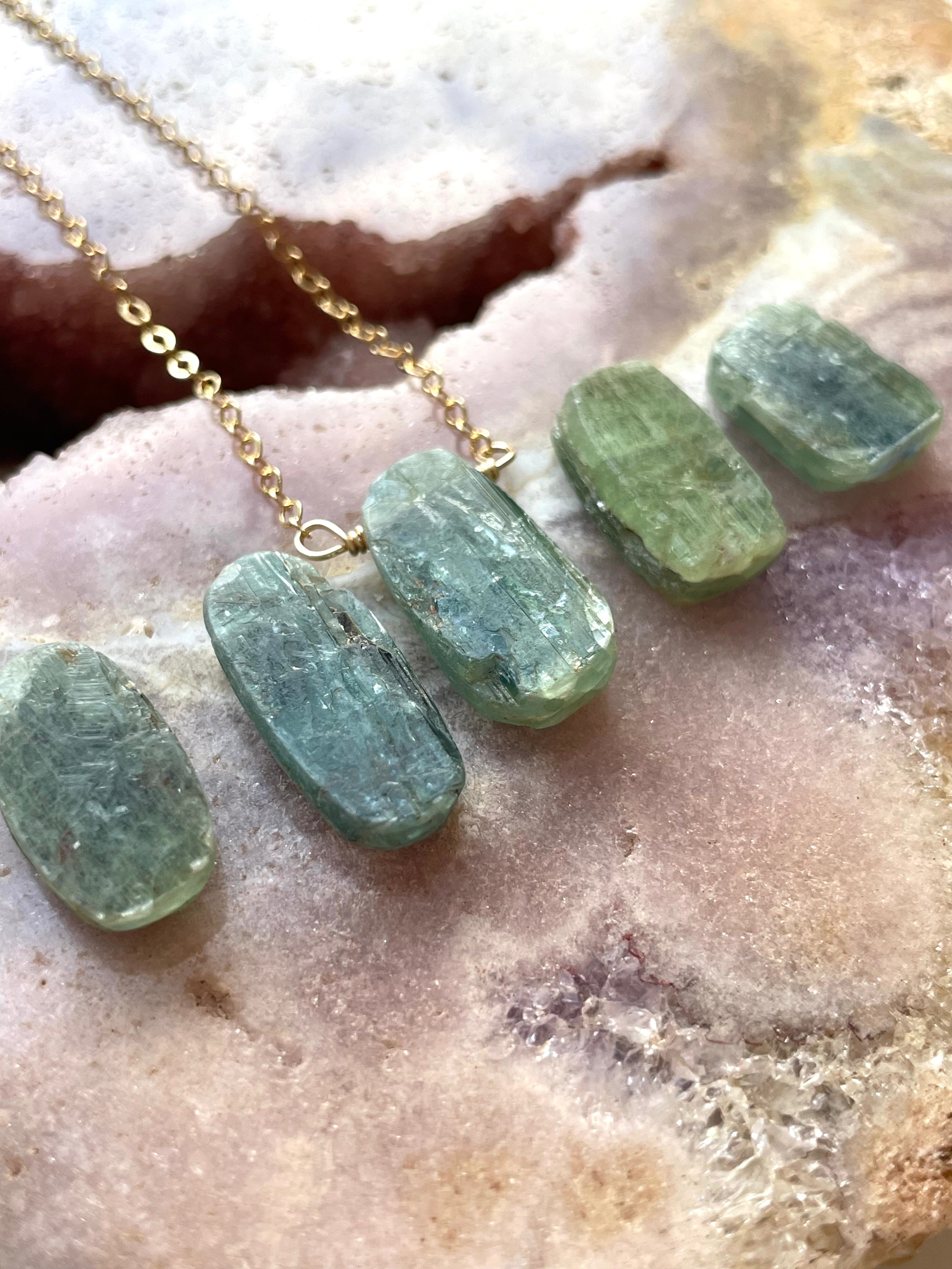 Raw Green Kyanite Crystal Necklace for Women - Natural Healing Stone Jewelry for Chakra Balancing & Energy Cleansing | Perfect for Meditation, Yoga & Spiritual Healing