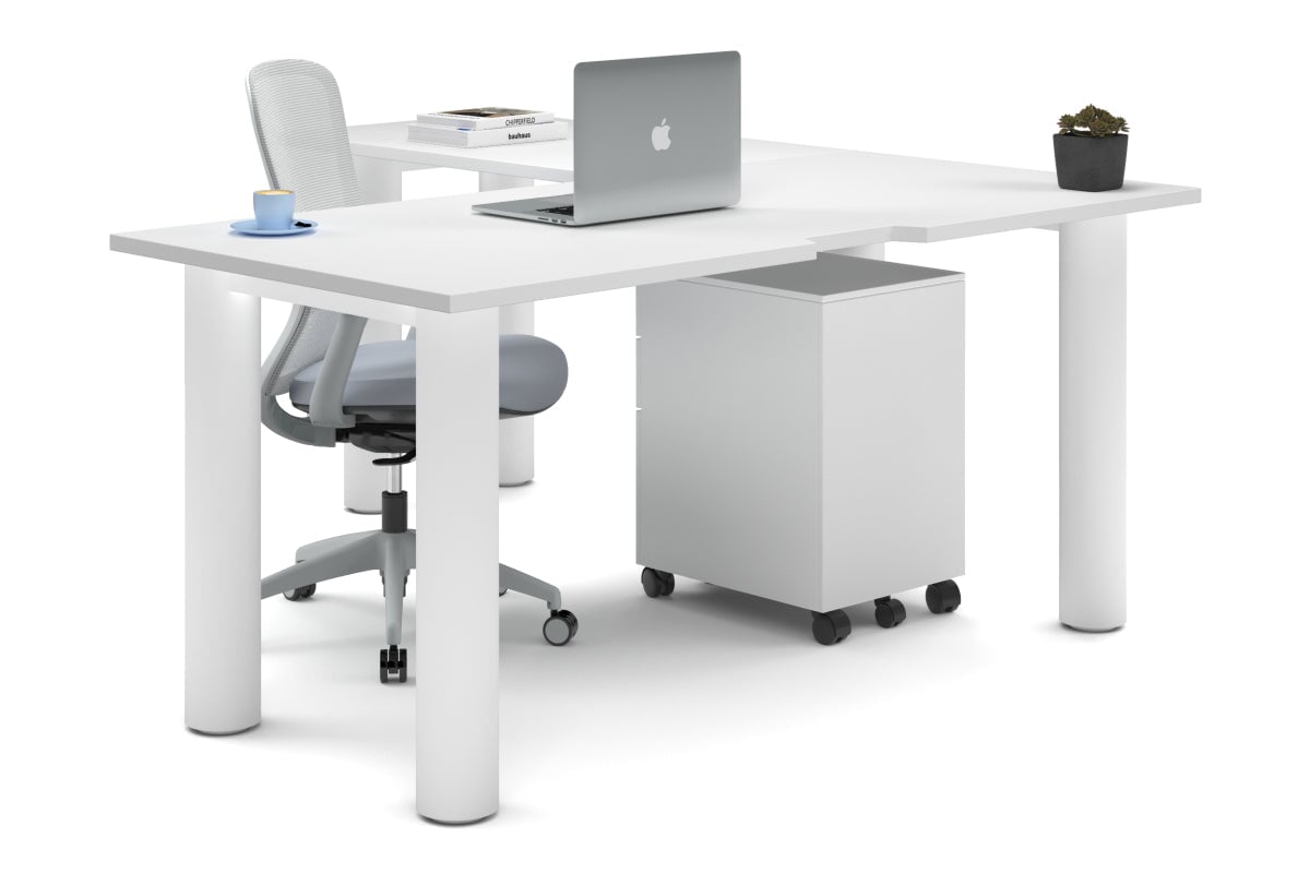 L-Shaped Corner Office Desk with Quadro Cylinder Legs - 1600L x 1800W Dimensions, Cable Management Scallop - Perfect for Home Office, Gaming Setup & Workspace Organization