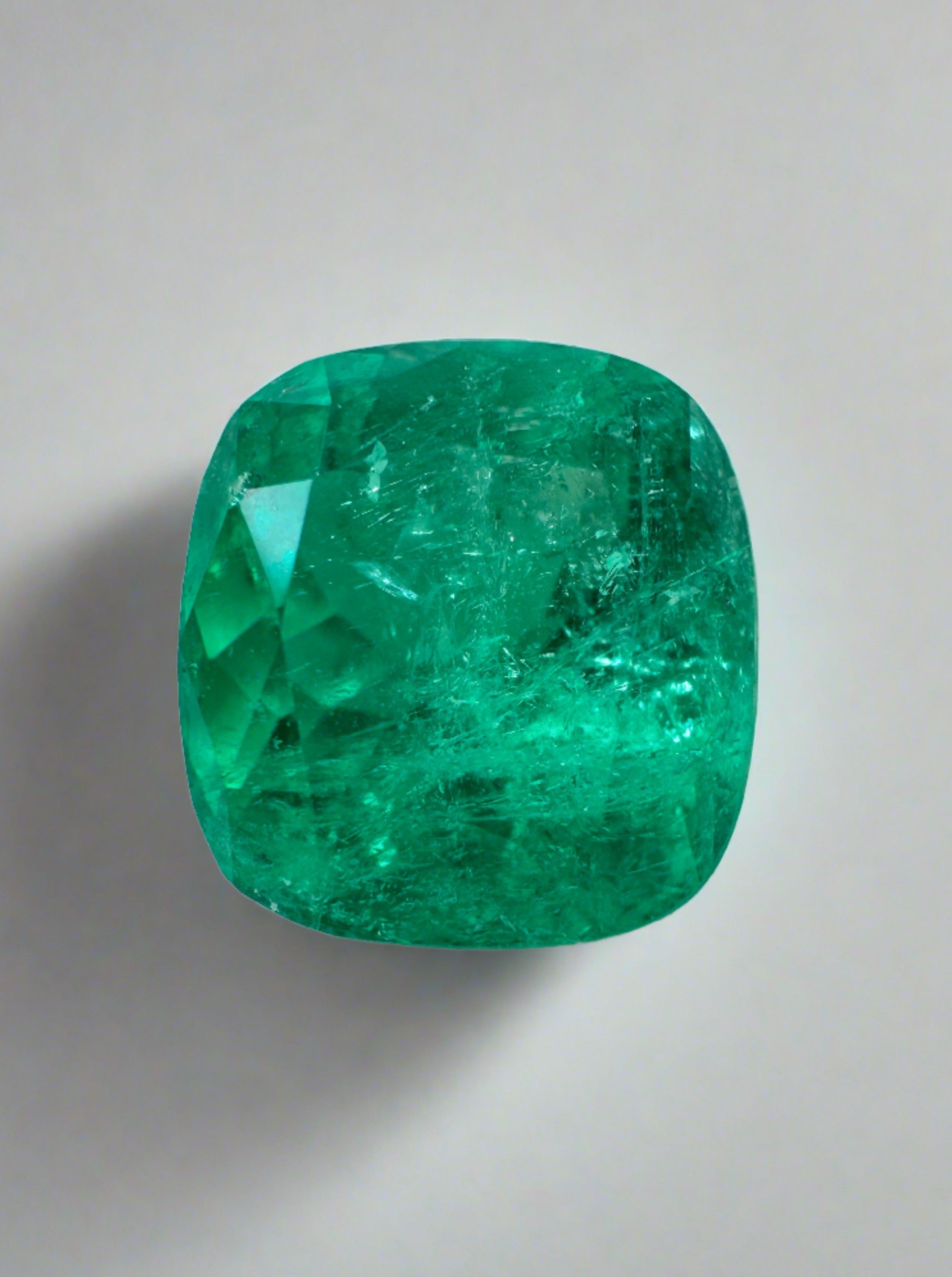 3.48 Carat 9.5x9mm Natural Colombian Emerald Loose Gemstone - Cushion Cut Earthy Green Color for Jewelry Making, Engagement Rings & Collector's Pieces
