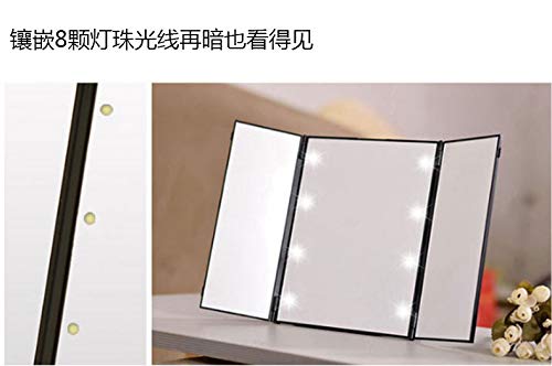 Portable LED Lighted Desktop Mirror with 3-Side Folding Design - Custom Logo Makeup Mirror (White) | Perfect for Home Vanity, Travel & Professional Makeup Artists