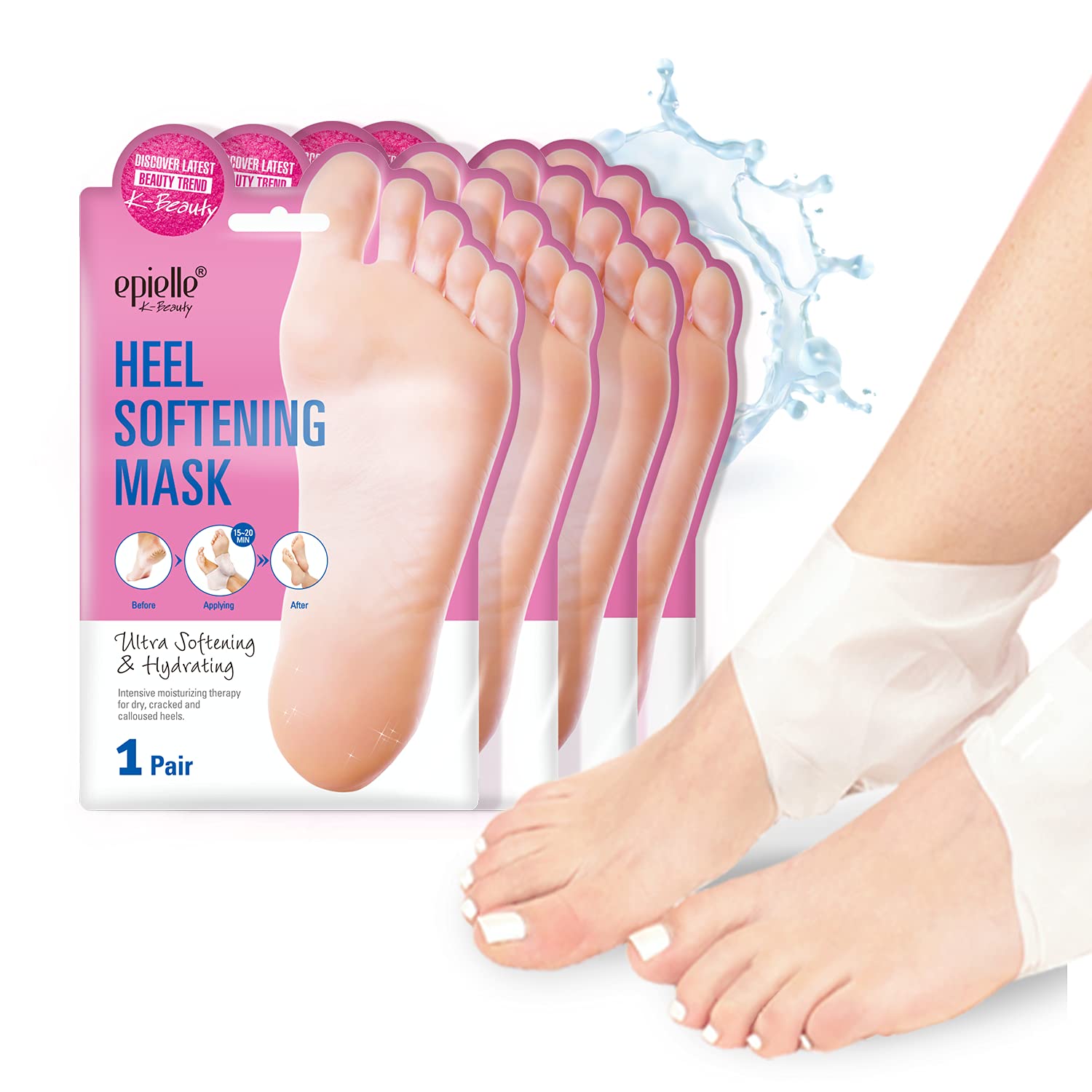 Epielle Heel Softening Mask - Intensive Moisturizing Therapy for Dry, Cracked & Calloused Feet | Ultra Hydrating Foot Mask for Soft Heels | Perfect for Home Foot Spa, Self Care & Pedicure Prep (4 Pack) | Great for Post-Workout Recovery & Winter Foot Care