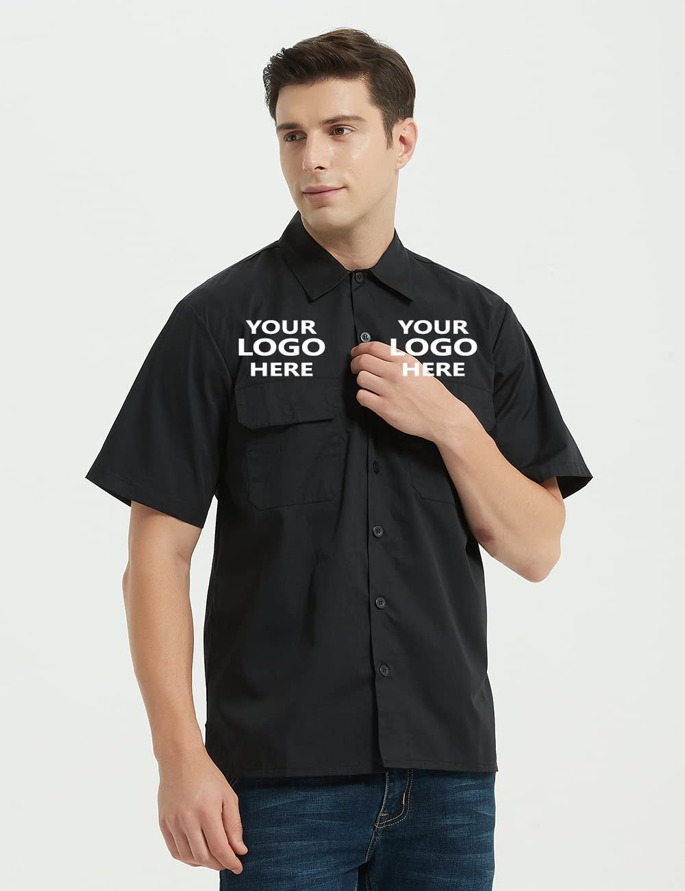 Custom Embroidered Work Shirts for Men & Women | Personalized Uniform with Logo | Heat Transfer & Embroidery Options | Black Workwear for Office, Restaurant & Construction | TopTie Professional Apparel