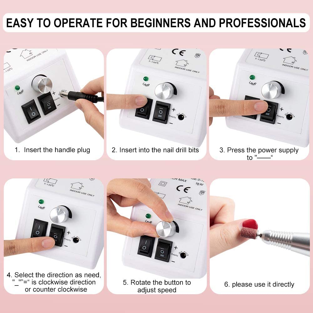 Professional Electric Nail Drill Machine Kit - Multifunctional Nail File for Acrylic, Gel & Nail Art | Perfect for Beginners & Salon Use | Portable Nail Polisher Set (White) | Home Manicure & Professional Nail Care Solution