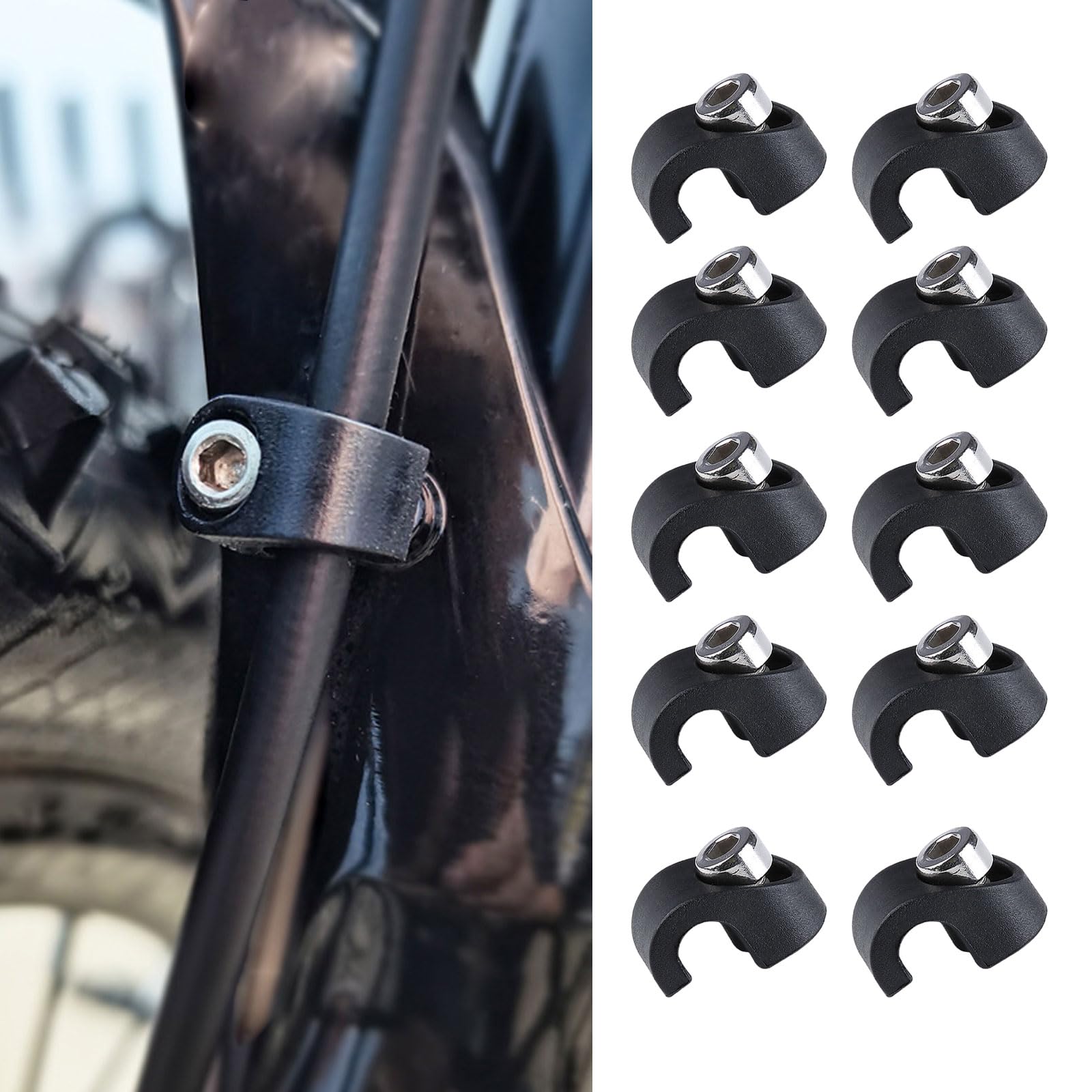 10 Pcs Bike Cable Clips - C-Shaped Brake Cable Housing Clamps for Bicycle Forks | Secure & Organize Bike Wires | Perfect for Road Bikes, Mountain Bikes & Commuter Bikes