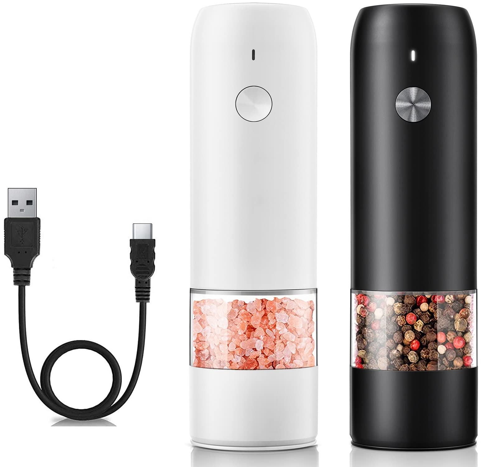KTKUDY Rechargeable Electric Salt and Pepper Grinder Set - 500mAh Battery, Adjustable Coarseness, LED Light - Automatic Spice Mill for Kitchen, Dining, Camping & Gifts