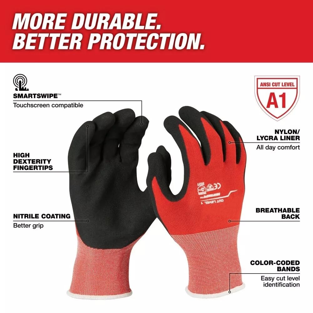 Milwaukee 48-22-8900B 12PK Cut Resistant Dipped Gloves - Small Size for Construction & DIY Projects